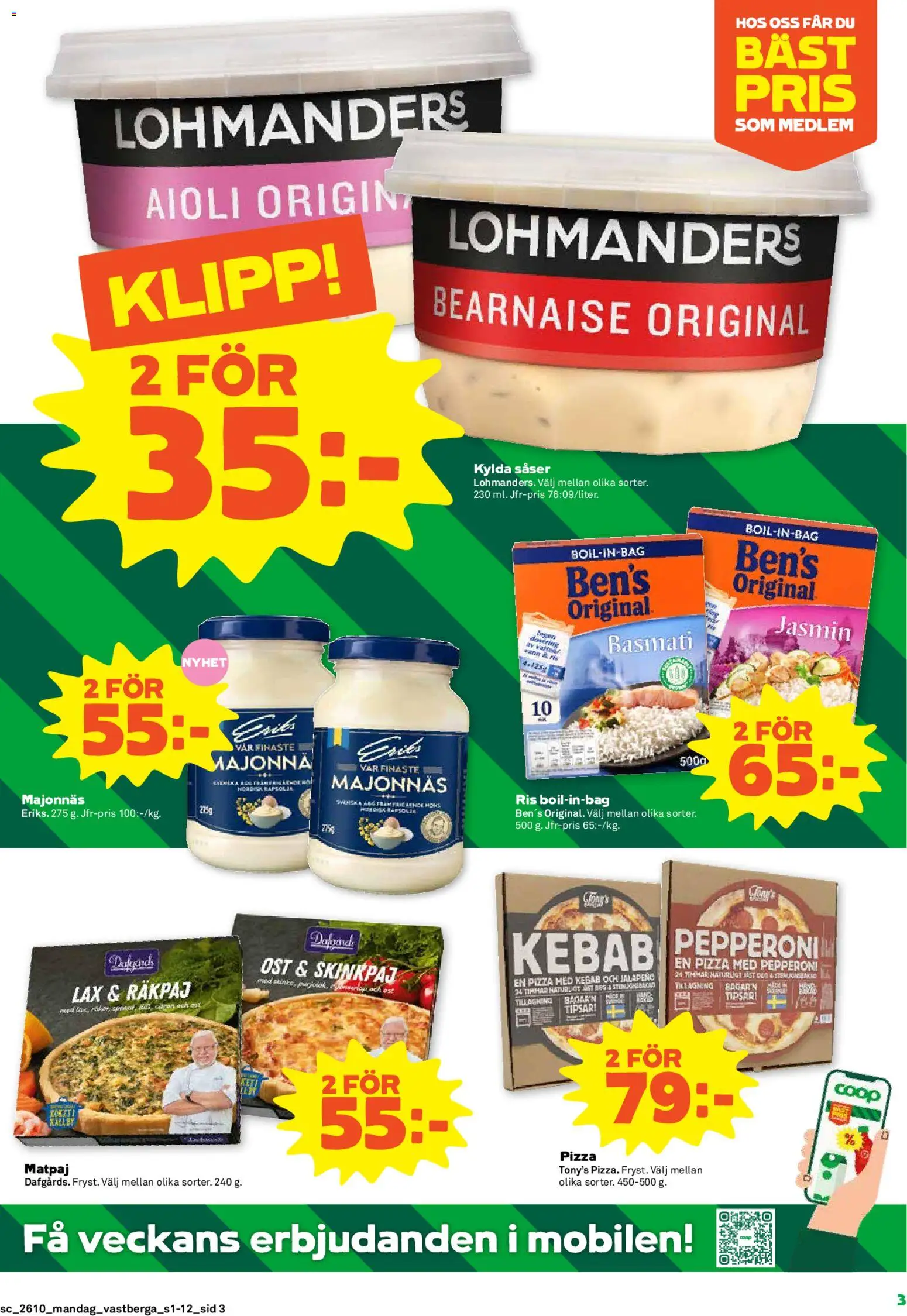 Coop Forum reklamblad aktuell från 02.03.2026 | Sida: 3 | Produkter: Majonnäs, Aioli, Rapsolja, Ris