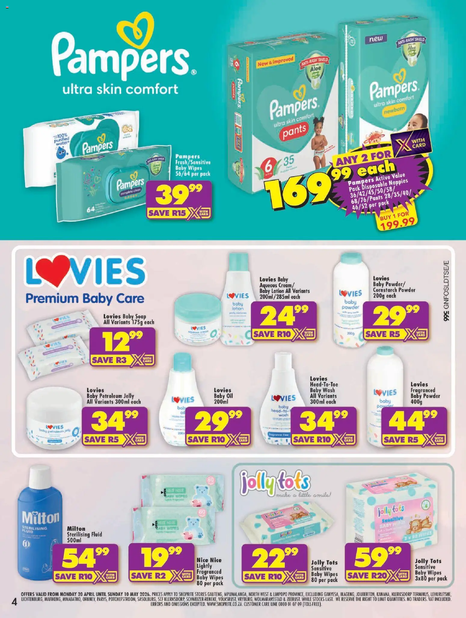 New Shoprite catalogue – valid from 20.04.2026 | Page: 4 | Products: Pants, Oil, Petroleum jelly, Lotion