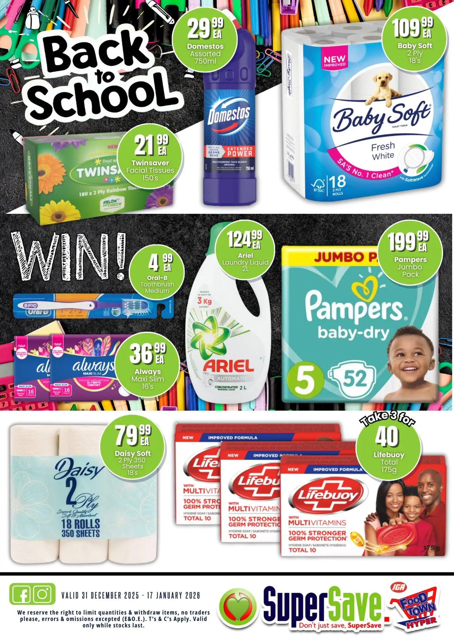 New Super Save catalogue – valid from 31.12.2025 | Page: 15 | Products: Pads, Multivitamins, Bleach, Tissues