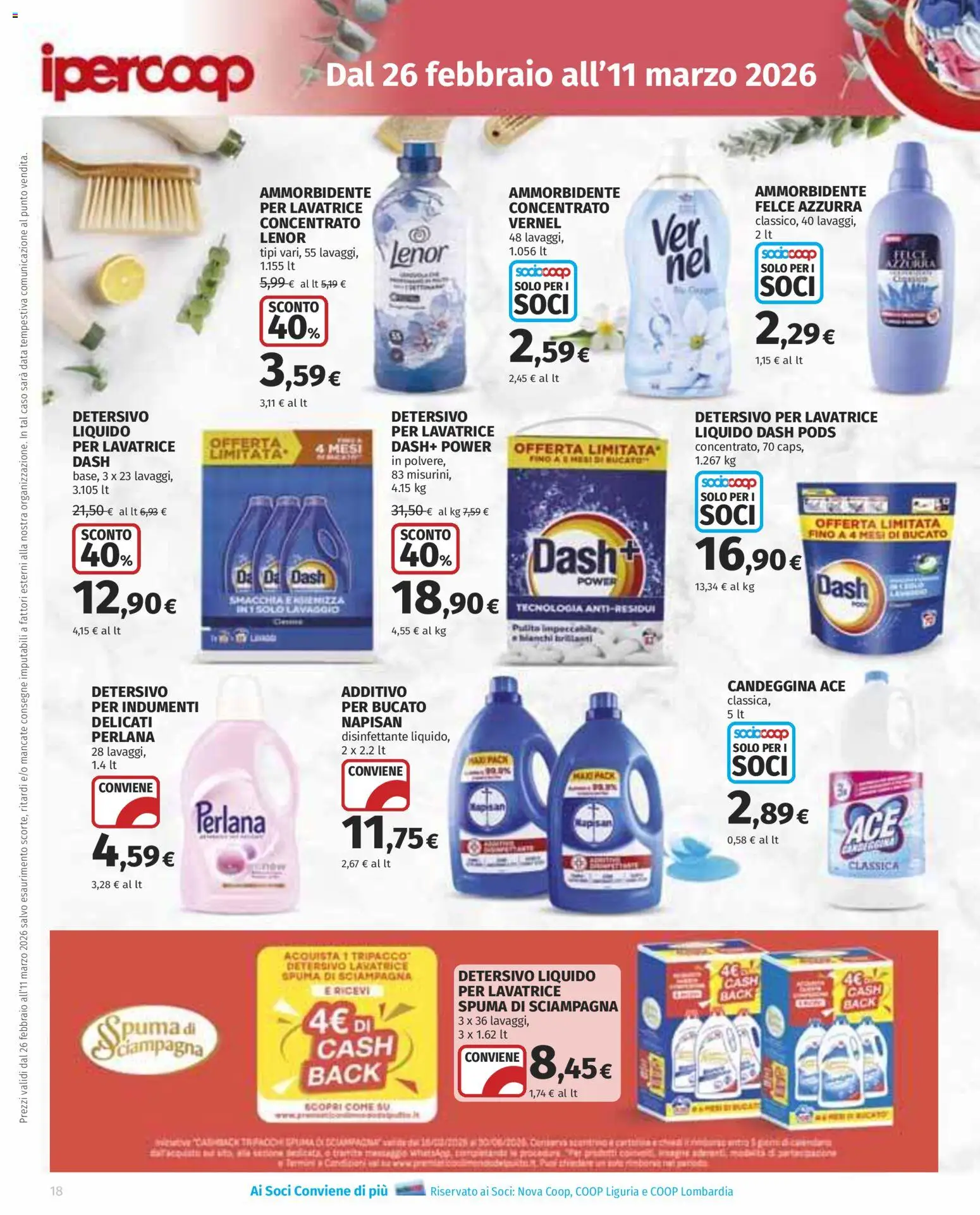 Volantino Ipercoop del 26.02.2026 | Pagina: 18 | Prodotti: Ammorbidente, Candeggina, Lavatrice, Data