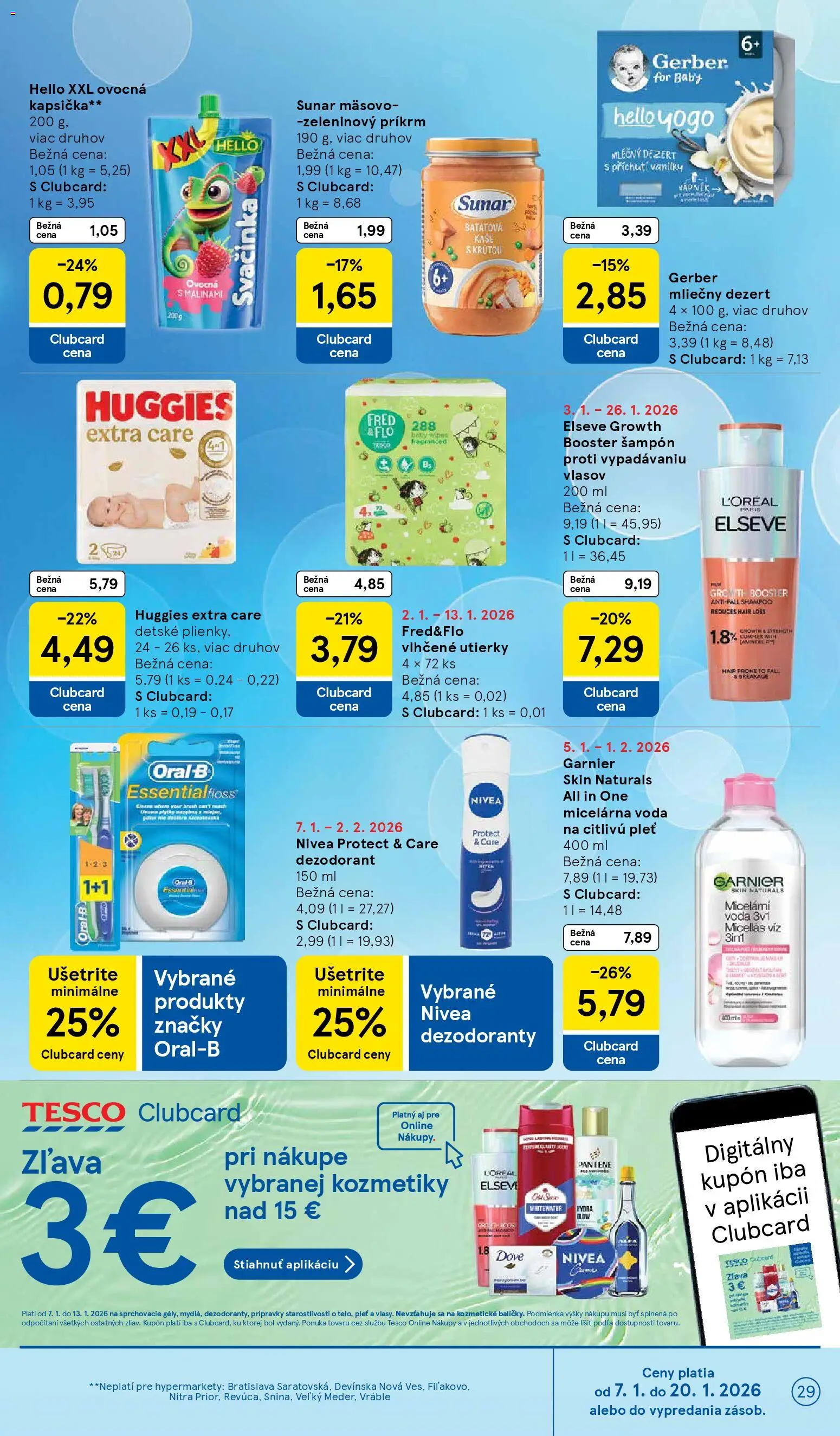 Nové Tesco akcie – leták je platný od 07.01.2026 | Strana: 29 | Produkty: Oral-B, Sunar, Dezodorant, Voda