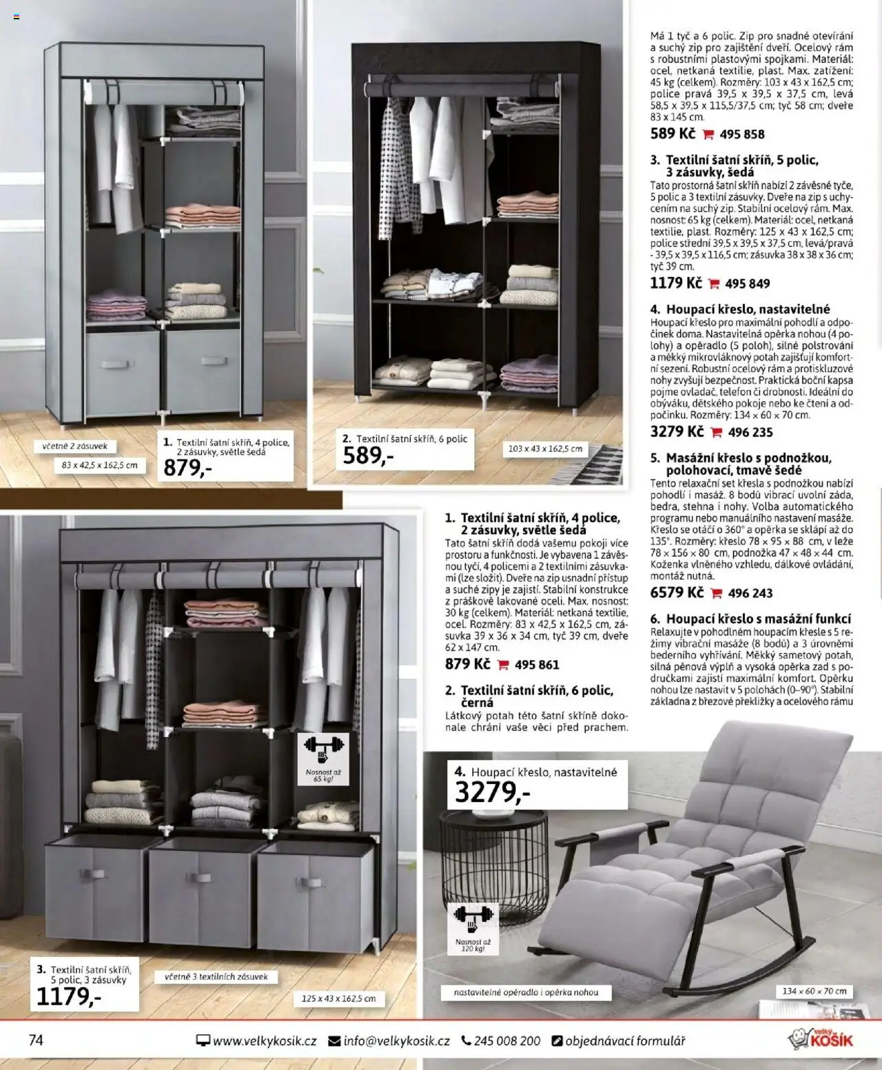 Velký Košík katalog říjen od 01.10.2025 | Strana: 74 | Produkty: Závěs, Telefon, Křeslo, Šatní skříně