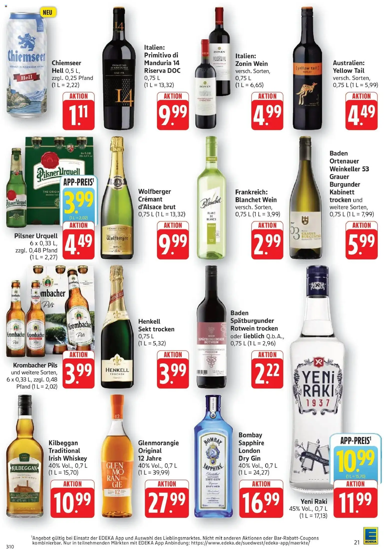 Angebote – gültig ab 16.03.2026 | Seite: 21 | Produkte: Sekt, Rotwein trocken, Krombacher, Gin
