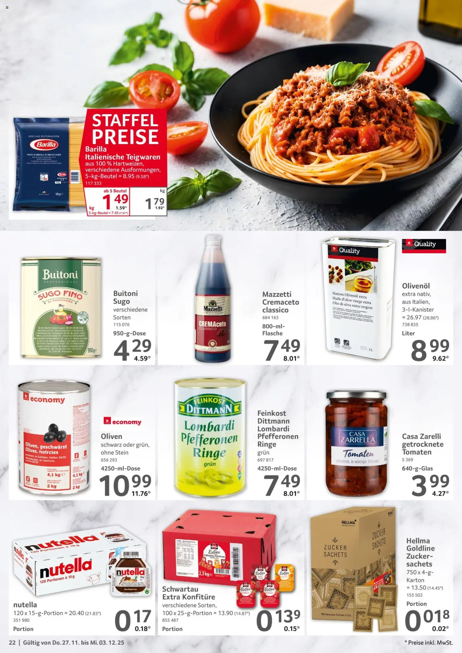 Selgros Prospekt 	 – gültig ab 27.11.2025 | Seite: 22 | Produkte: Barilla, Nutella, Zucker, Schwartau extra