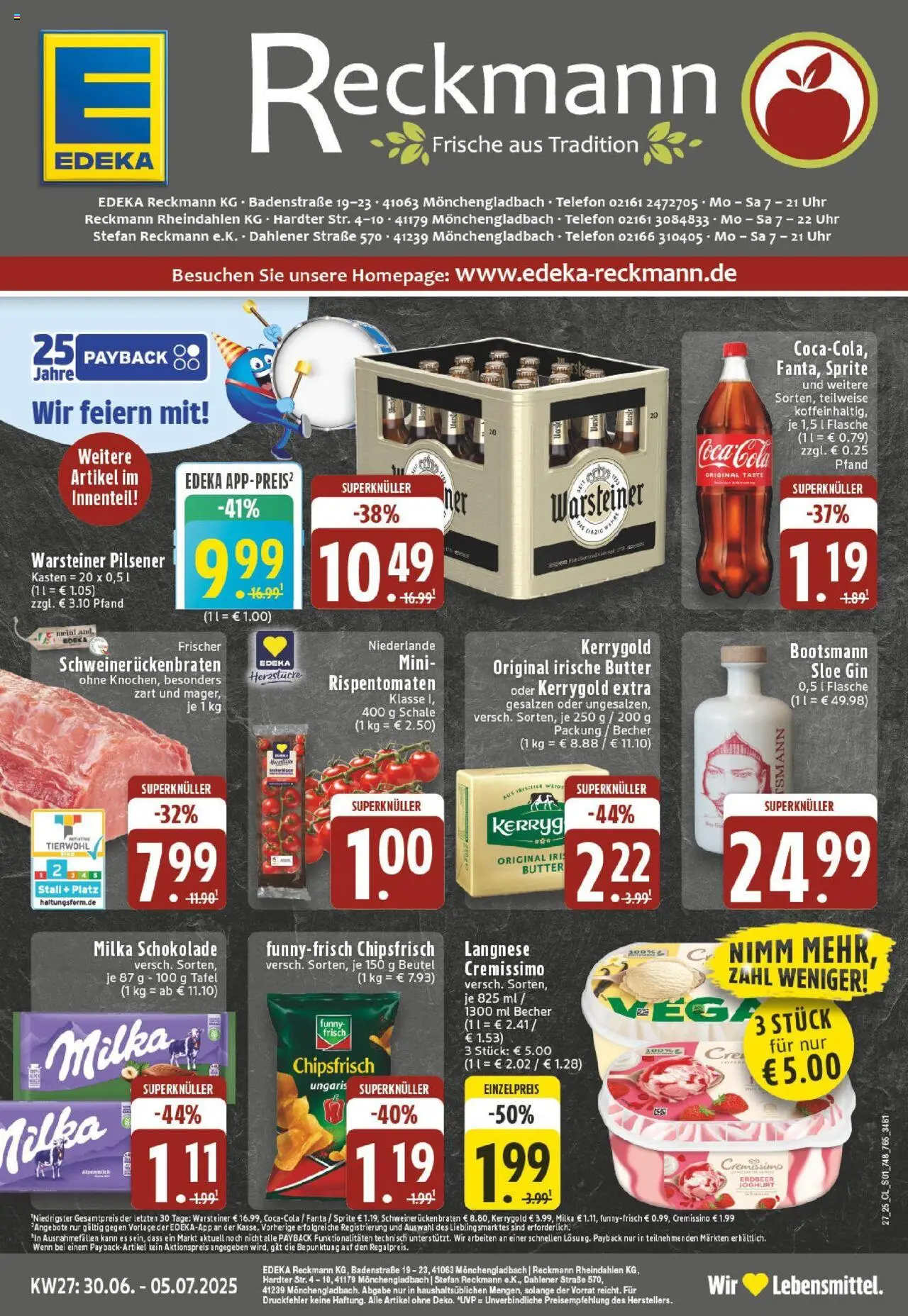 Edeka prospekt Mönchengladbach	 - gültig ab dem 29.06.2025 | Seite: 1 | Produkte: Cremissimo, Cola, Butter, Joghurt