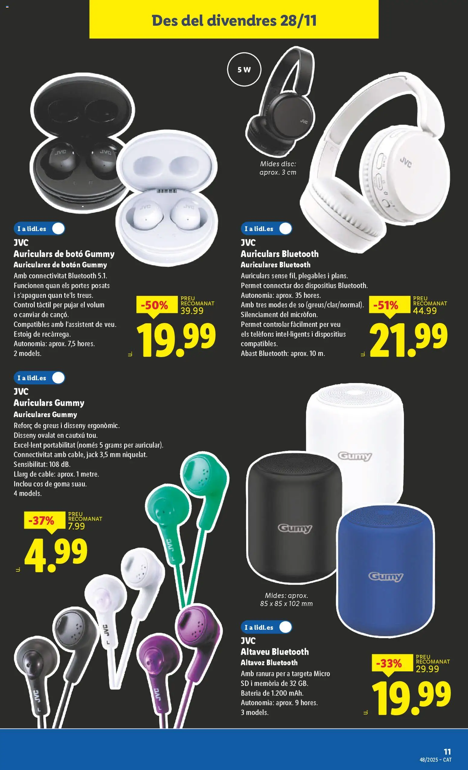 Lidl - Black Friday │ válido desde el 24.11.2025 | Página: 19 | Productos: Auriculares, Cable, Altavoz, Batería