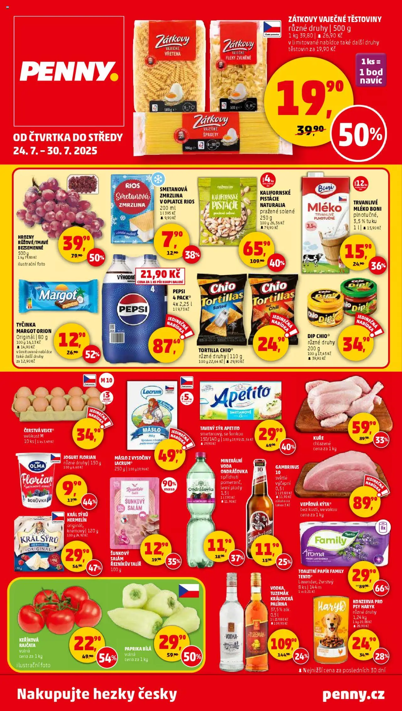 Penny Market leták - Čtvrtečník od 24.07.2025 | Strana: 1 | Produkty: Ondrášovka, Pepsi, Toaletní papír, Vepřová Kýta