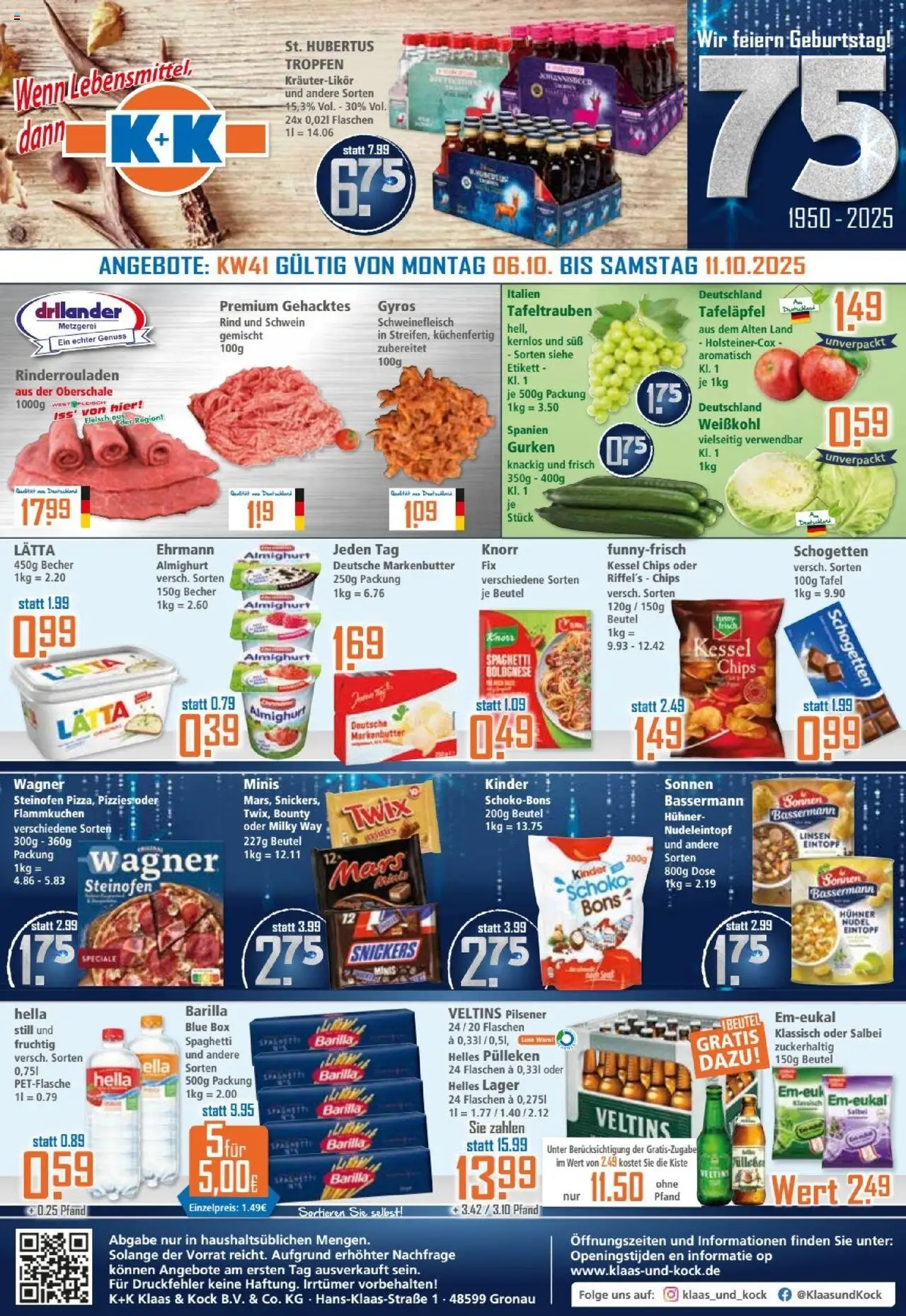 Klaas & Kock Prospekt – gültig ab 06.10.2025 | Seite: 1 | Produkte: Ehrmann almighurt, Twix, Schogetten, Chips