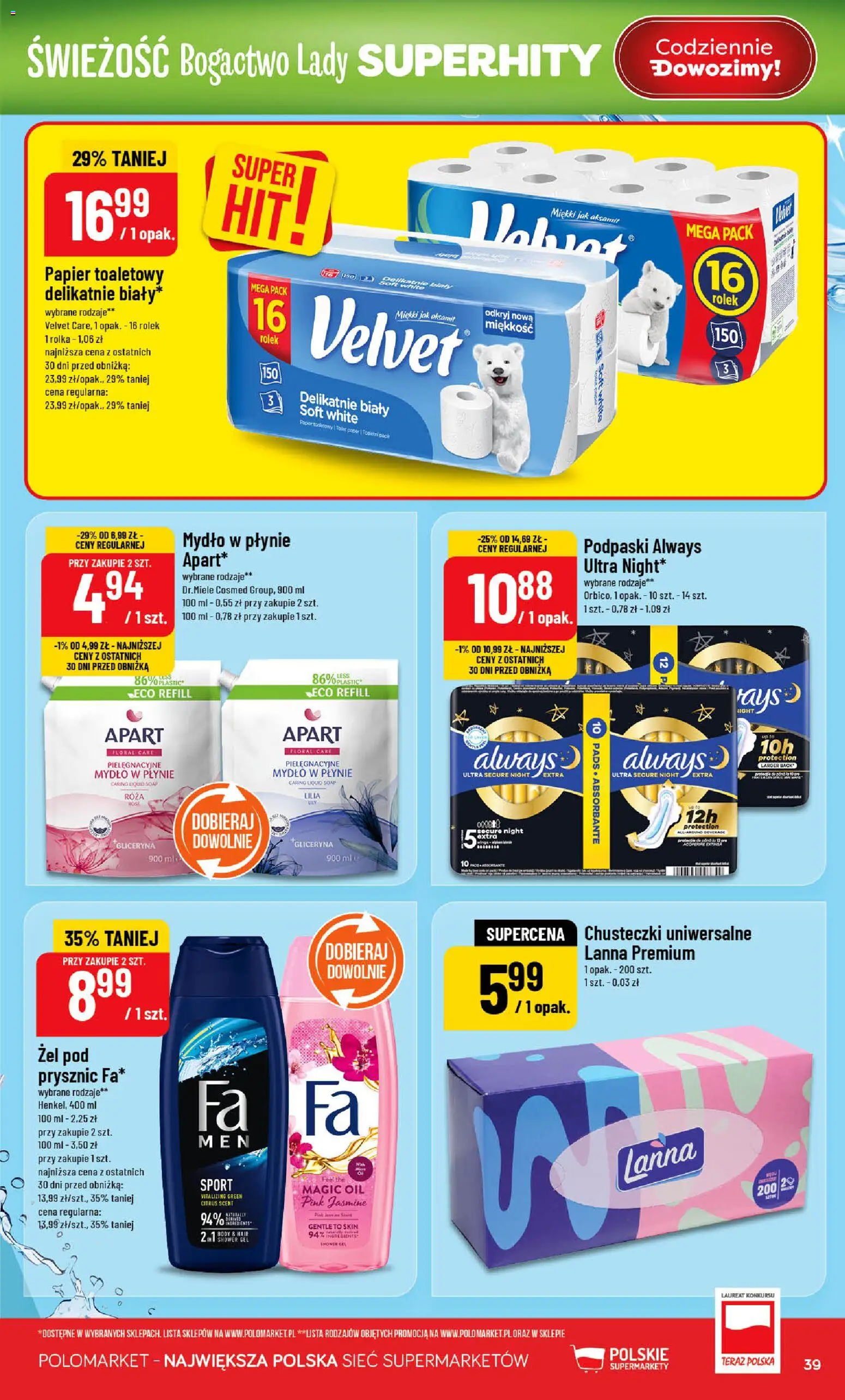 POLOmarket Gazetka od 14.01.2026 | Strona: 39 | Produkty: Podpaski, Body, Mydło, Żel pod prysznic