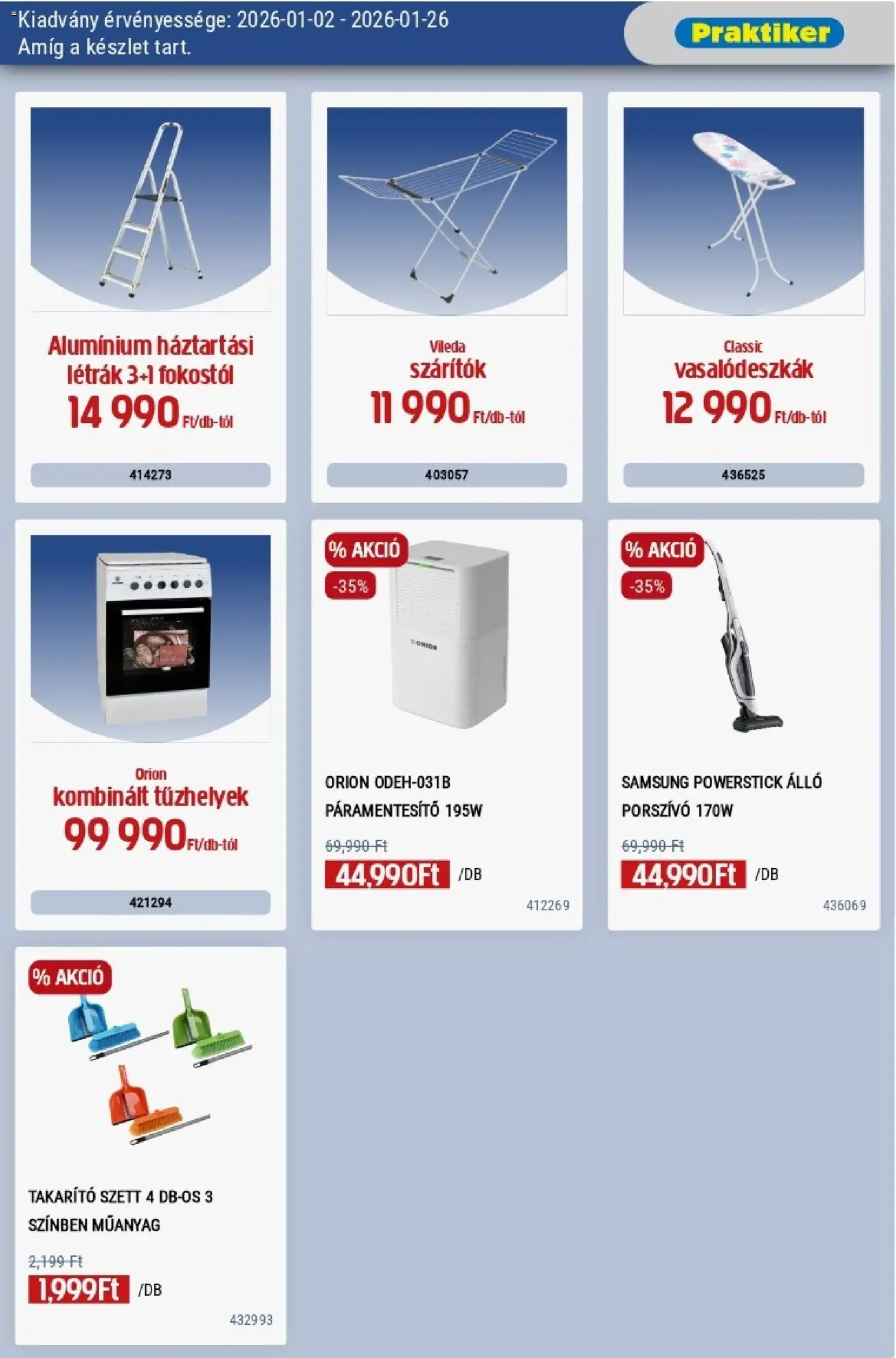 Praktiker akciós ujság - amely érvényes a következő dátumtól: 02.01.2026 | Oldal: 9 | Termékek: Páramentesítő, Porszívó, Samsung, Vileda