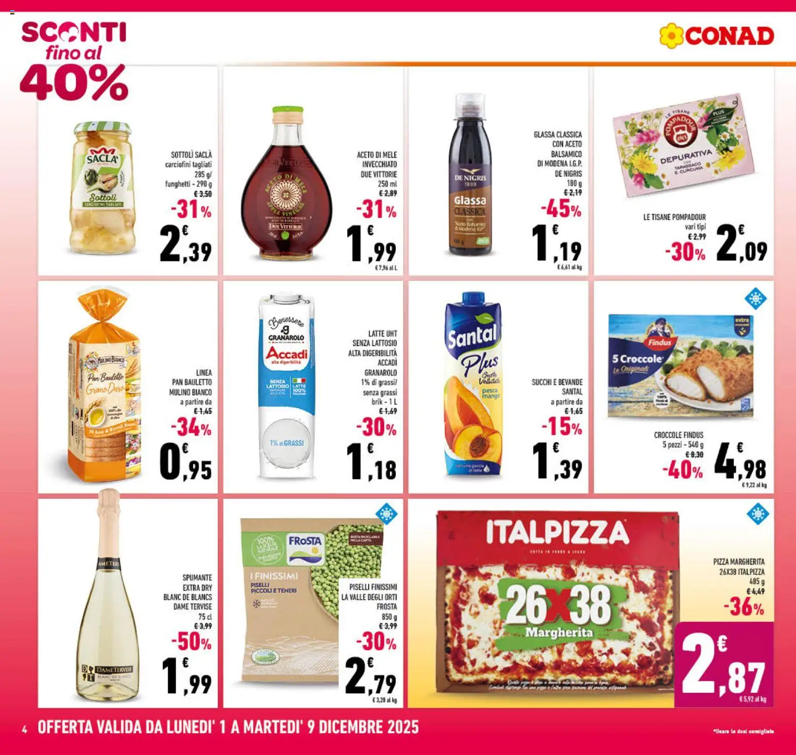 Volantino Conad del 01.12.2025 | Pagina: 4 | Prodotti: Latte, Mango, Aceto, Glassa