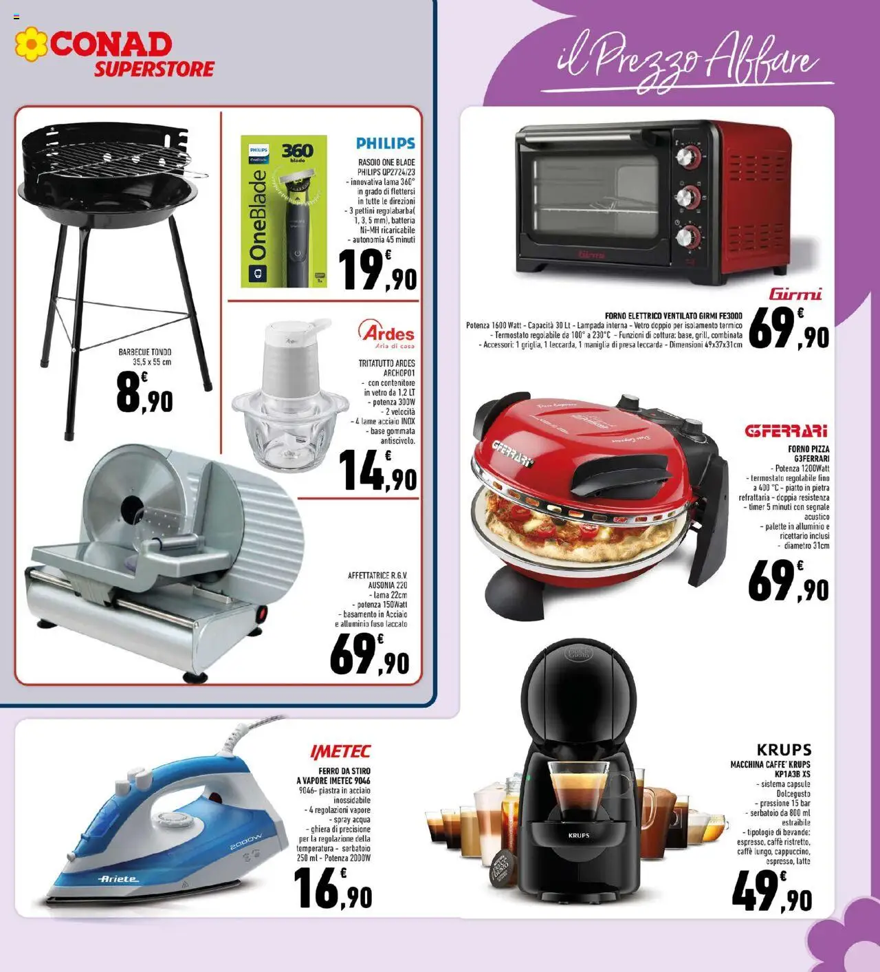 Volantino Conad del 13.08.2025 | Pagina: 27 | Prodotti: Pizza, Acqua, Ferro da stiro, Batteria