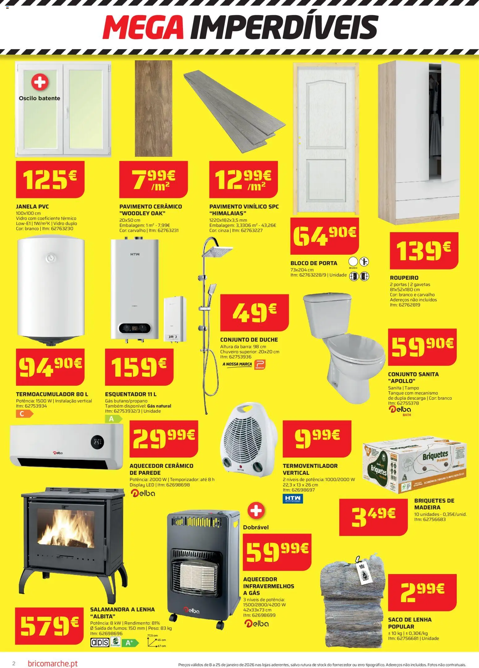 BricoMarché folheto │ válido de 08.01.2026 | Página: 2 | Produtos: Aquecedor, Roupeiro, Portas, Chuveiro
