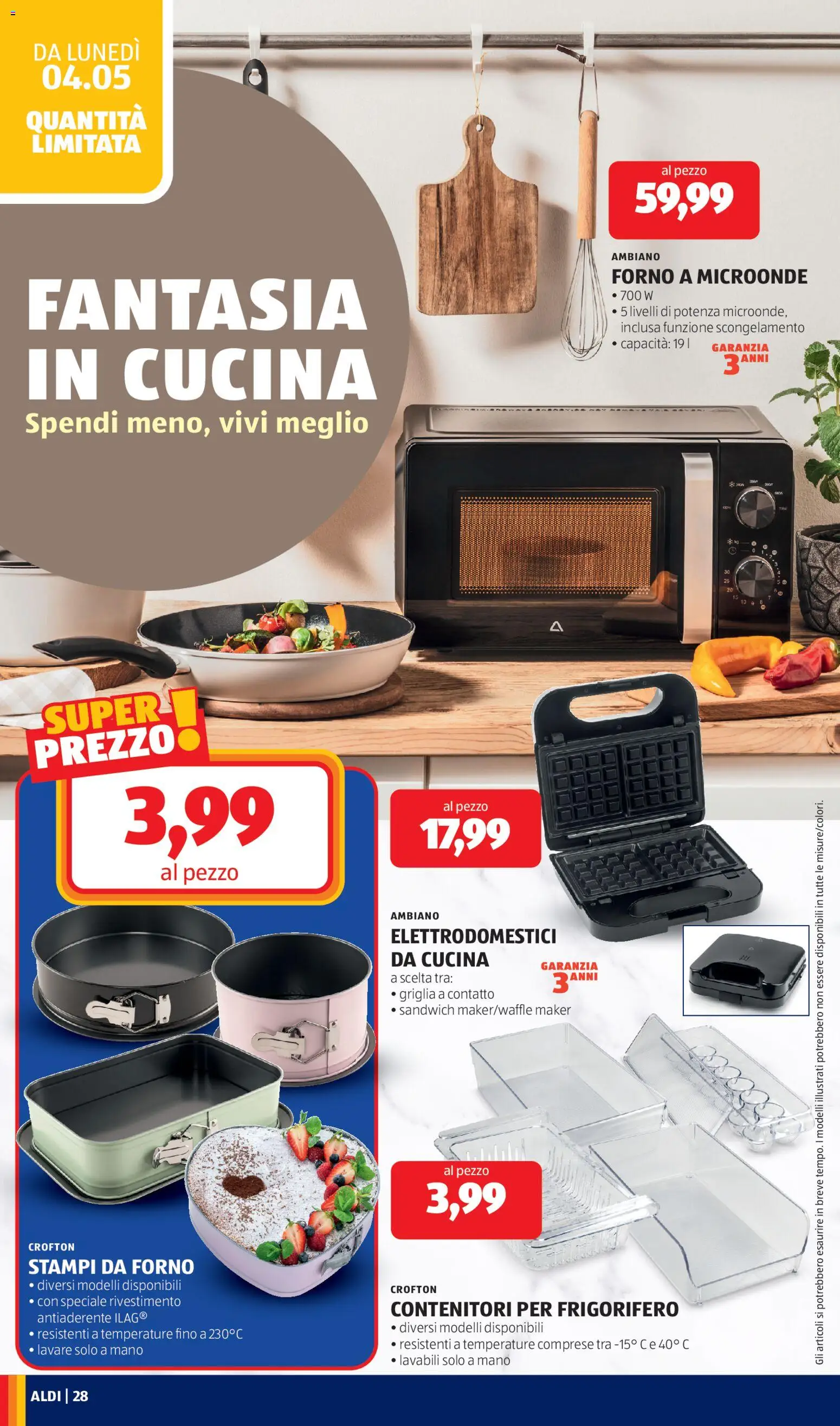 Volantino Aldi del 04.05.2026 | Pagina: 28 | Prodotti: Forno a microonde, Frigorifero, Forno, Griglia