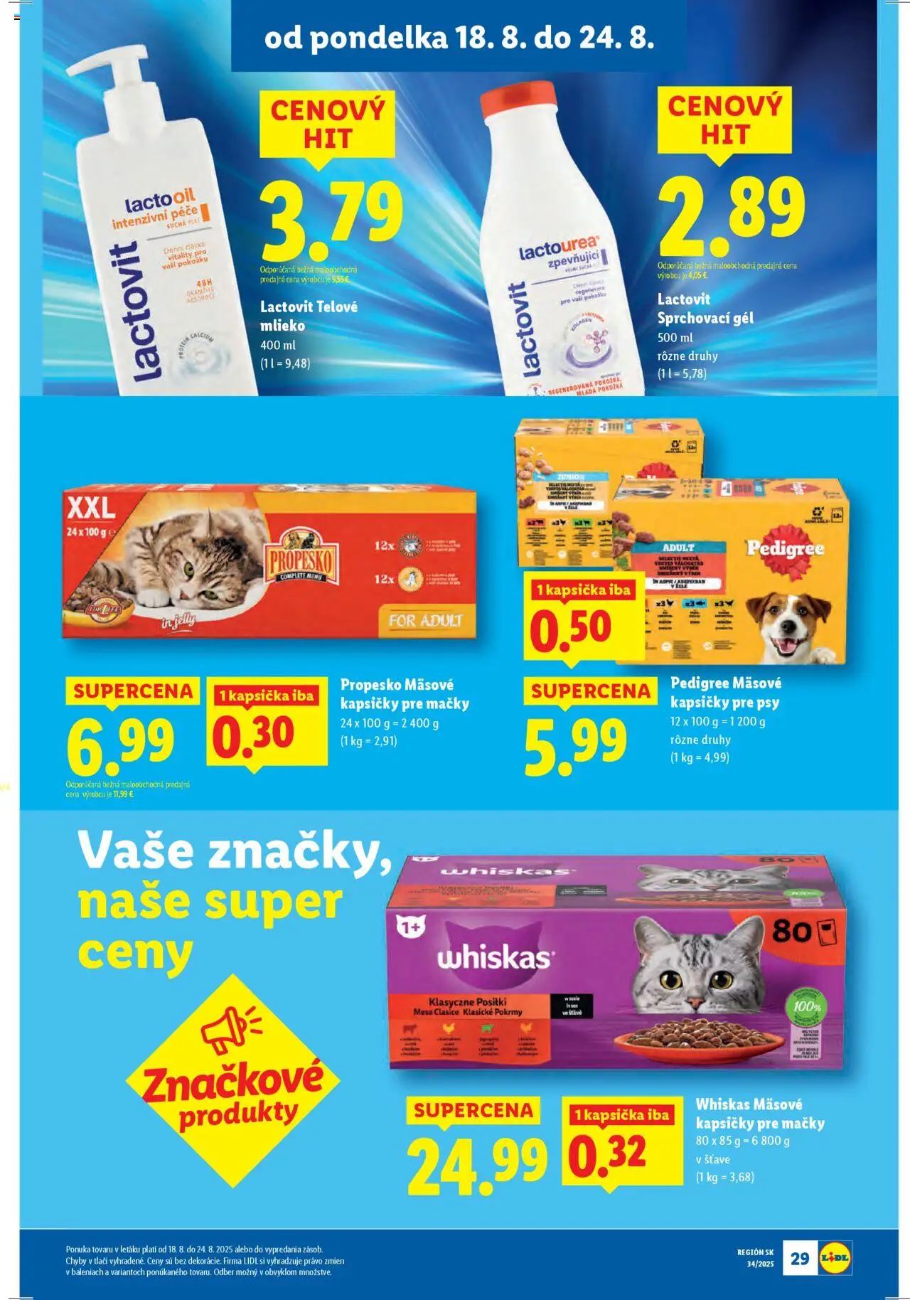 Lidl leták │ platný od 18.08.2025 | Strana: 29 | Produkty: Mlieko, Telové mlieko, Whiskas, Lactovit