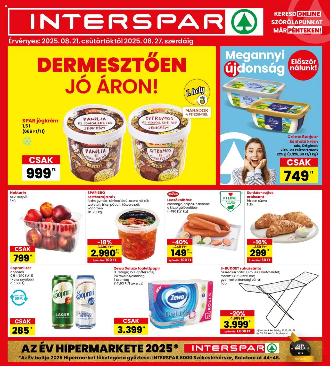 Interspar akciós ujság - amely érvényes a következő dátumtól: 21.08.2025 | Oldal: 1 | Termékek: Kvasac, Alkohol, Csokoládé, Jégkrém