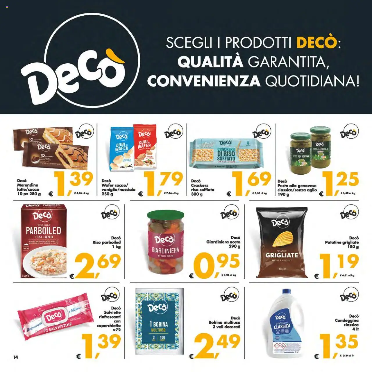 Volantino Decò del 12.08.2025 | Pagina: 14 | Prodotti: Patatine, Vino, Aceto, Merendine