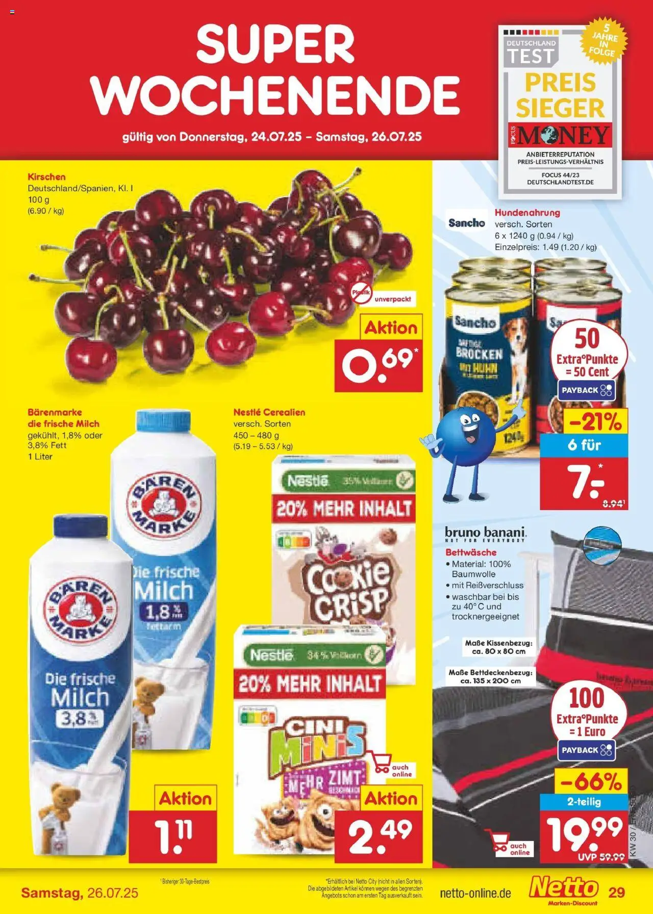 Netto Marken-Discount prospekt Jena-Lobeda	 - gültig ab dem 21.07.2025 | Seite: 43 | Produkte: Milch, Bettwäsche, Kirschen