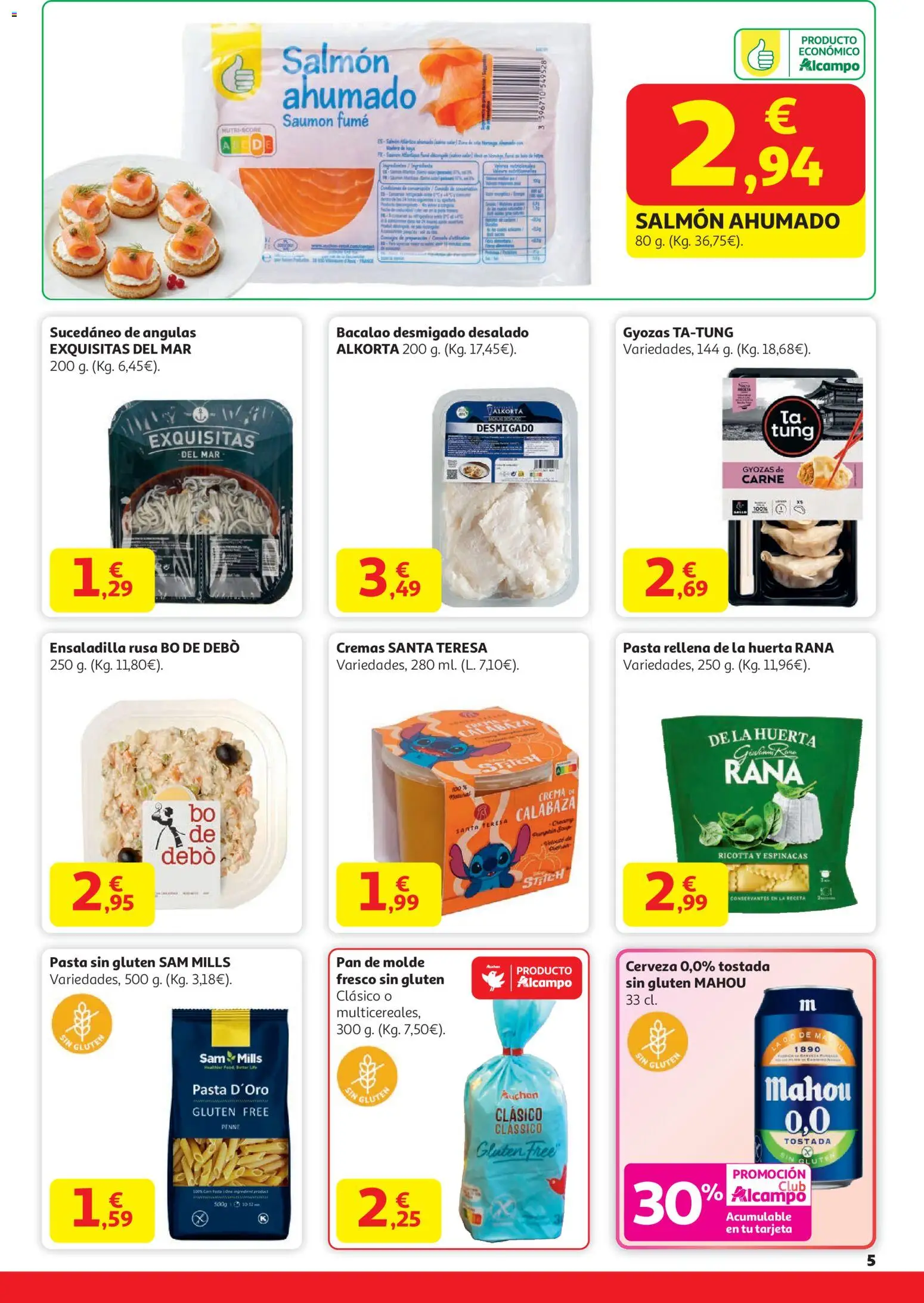 Alcampo - HP Catalan  │ válido desde el 29.12.2025 | Página: 5 | Productos: Πράσινο τσάι, Pasta, Pan de molde, Salmón ahumado
