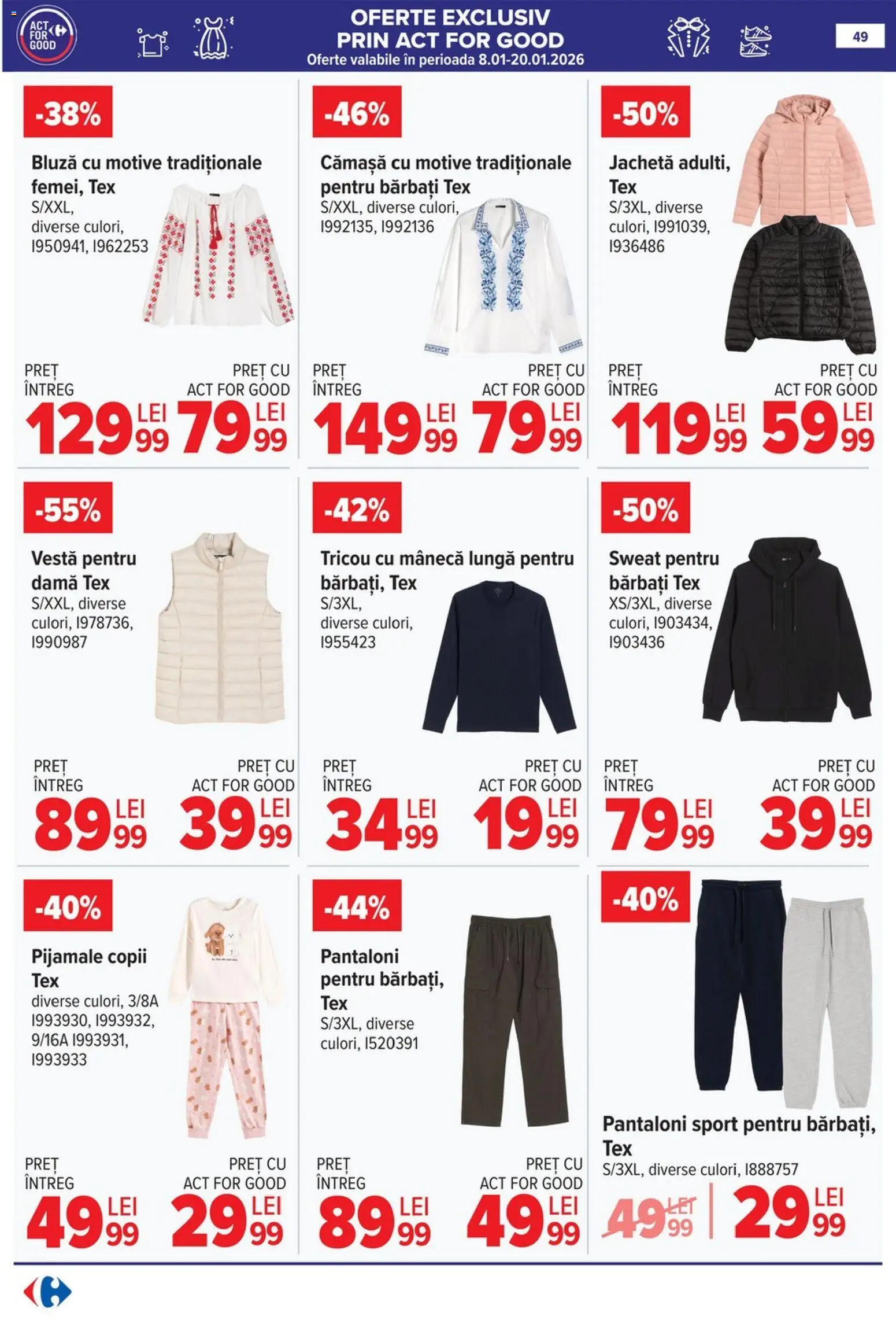 Noul catalog Carrefour – valabil de la 08.01.2026 | Pagină: 49 | Produse: Jachetă, Tricou, Bluză, Pijamale