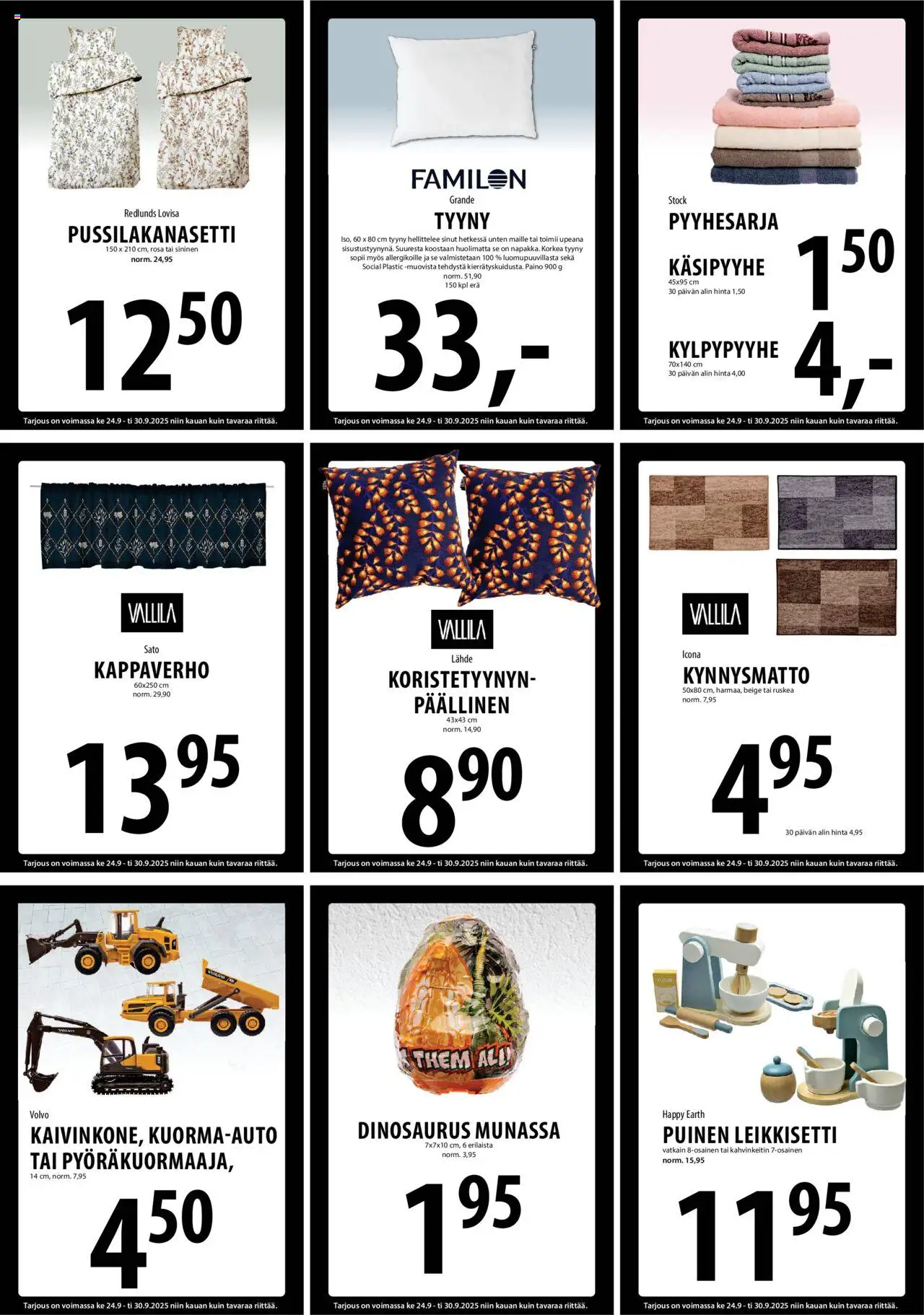 Tuuri tarjoukset – voimassa 24.09.2025 alkaen | Sivu: 9 | Tuotteet: Pussilakanasetti, Kahvinkeitin, Tyyny, Kynnysmatto