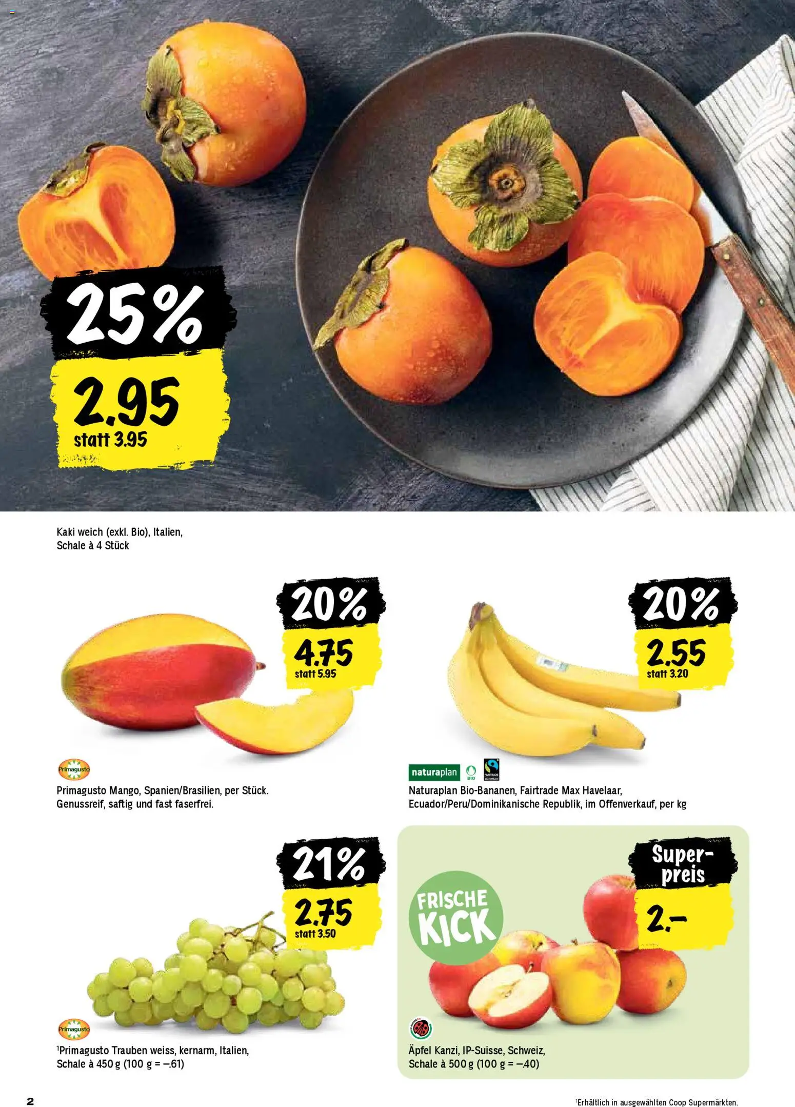 Coop Aktionen – gültig ab 30.10.2025 | Seite: 2 | Produkte: Äpfel, Kaki, Mango