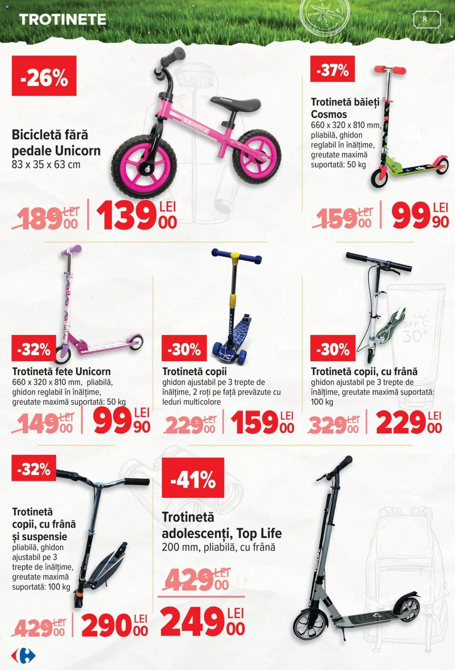 Noul catalog Carrefour – valabil de la 15.04.2026 | Pagină: 8 | Produse: Top, Trotinetă, Dana kuşbaşı