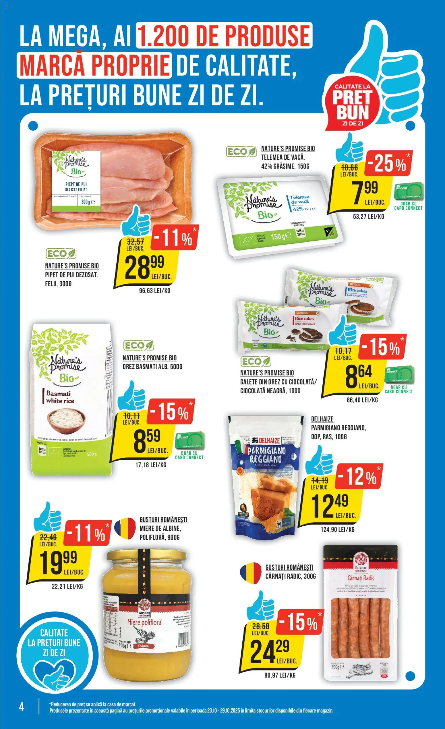 Noul catalog Mega Image – valabil de la 23.10.2025 | Pagină: 4 | Produse: Şerit ödül, Miere polifloră, Ciocolată, Cârnați