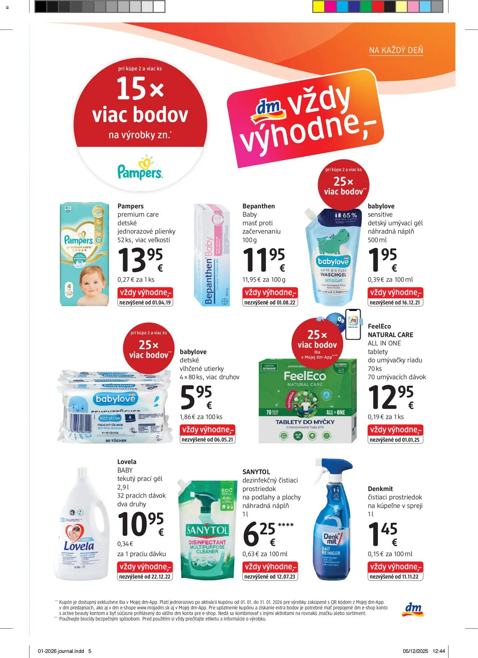 Nové dm drogerie akcie – leták je platný od 01.01.2026 | Strana: 5 | Produkty: Lovela, Sanytol, Tablety do umývačky riadu, Pampers