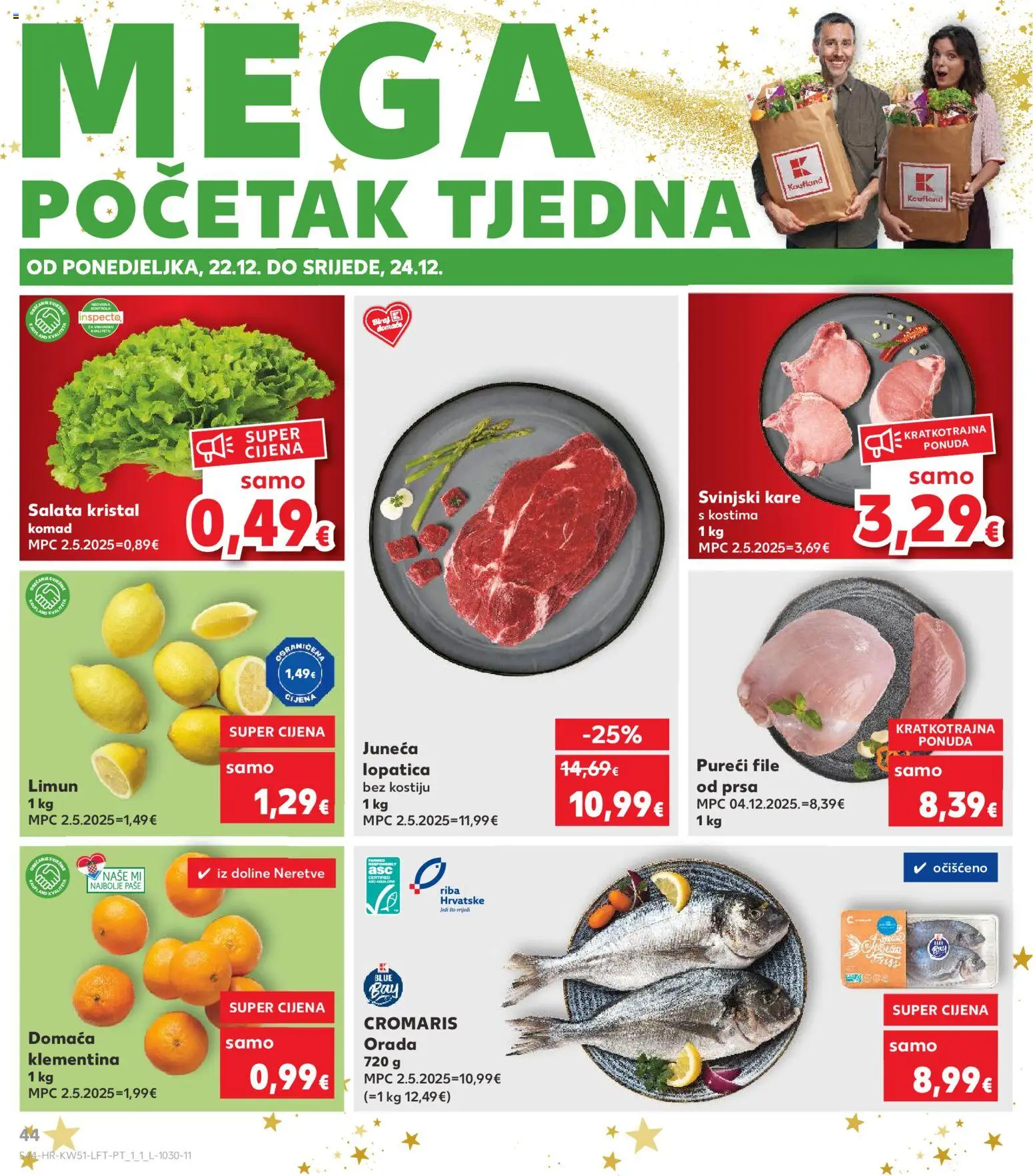 Kaufland katalog | vrijedi od 17.12.2025 | Stranica: 44 | Proizvodi: Svinjski kare, Riba, Salata, Limun