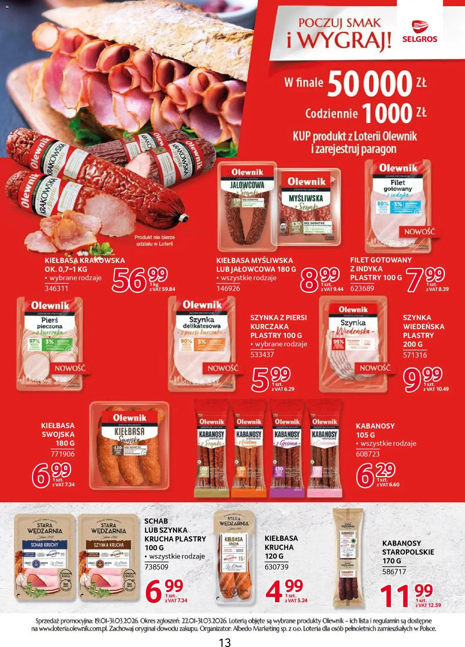 Selgros cash&carry gazetka - Markowe produkty od 26.03.2026 | Strona: 13 | Produkty: Piersi, Myśliwska, Kabanosy, Kiełbasa krakowska
