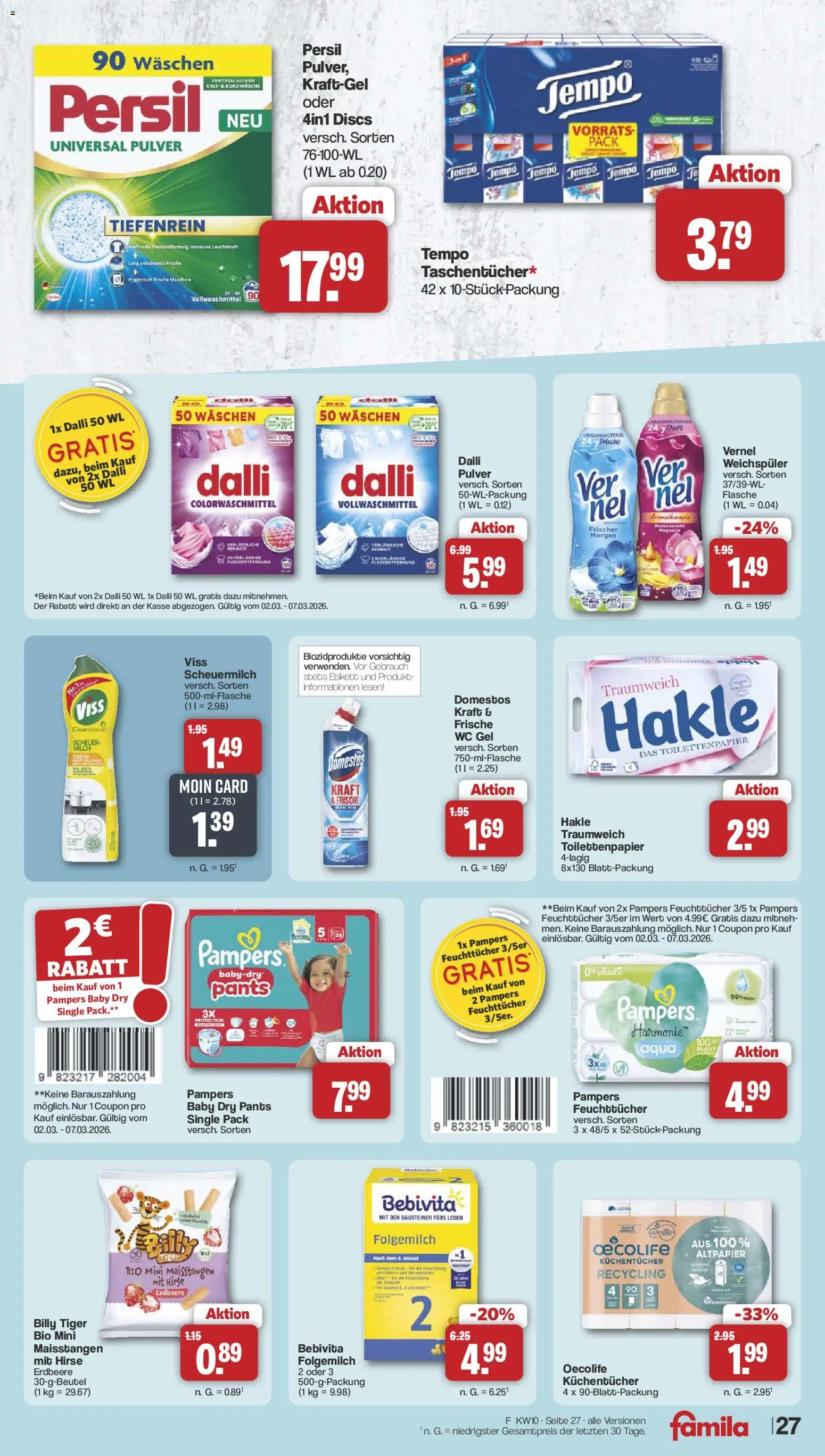 Famila Nordwest Prospekt 	 – gültig ab 02.03.2026 | Seite: 29 | Produkte: Pampers, Duft, Vernel, Toilettenpapier