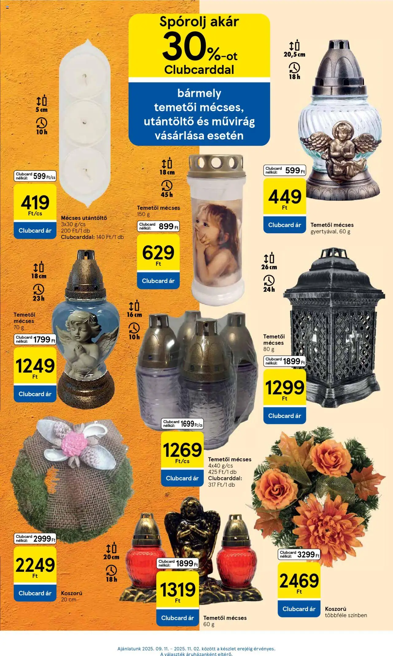 Tesco akciós ujság - amely érvényes a következő dátumtól: 09.10.2025 | Oldal: 13 | Termékek: Művirág, Mécses, Koszorú