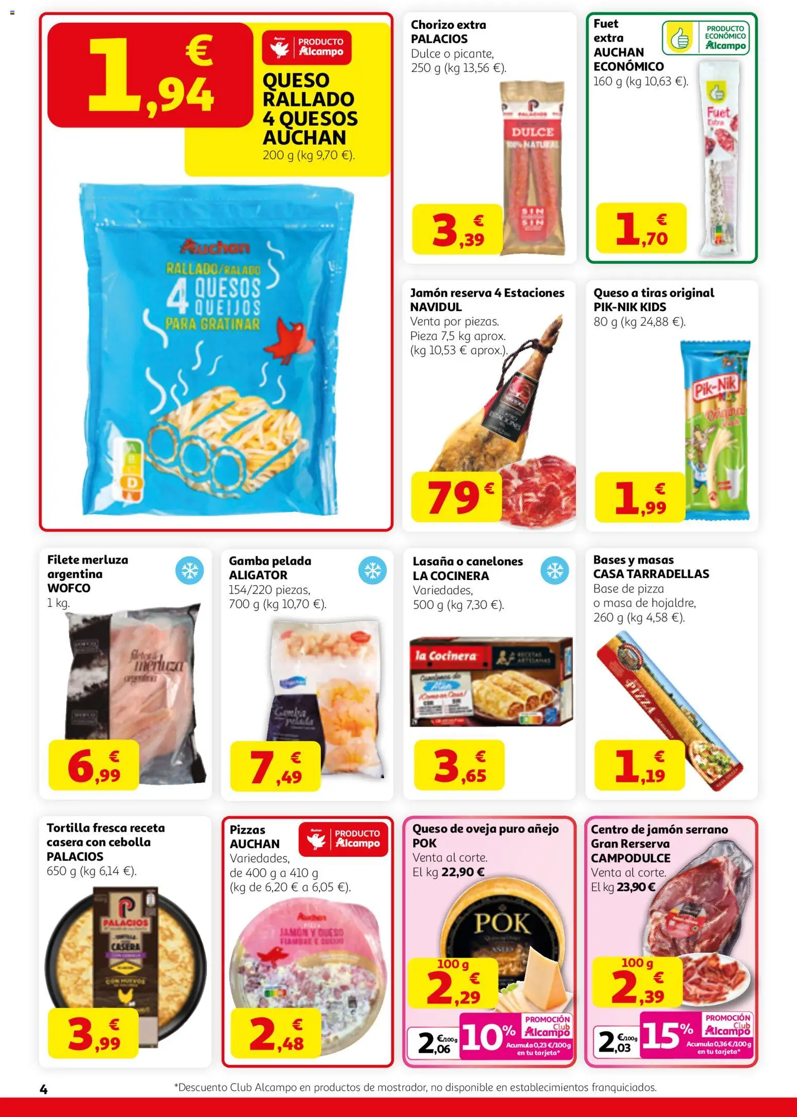 Alcampo  SM Nacional Gana en ahorro │ válido desde el 12.03.2026 | Página: 4 | Productos: Queso, Jamón, Gamba, Canelones