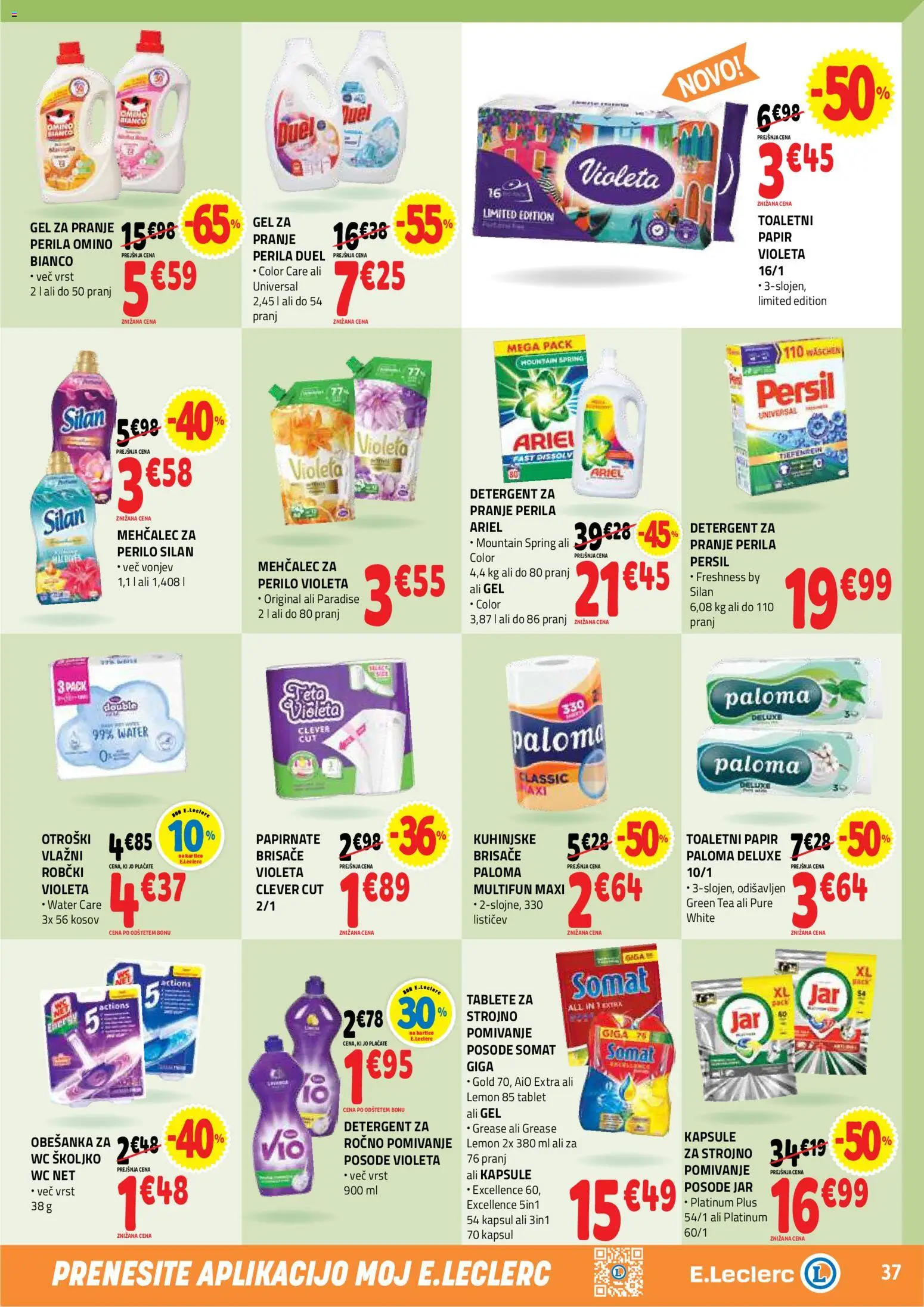 Novi E.leclerc katalog ponudbe – veljaven od 18.03.2026 | Stran: 37 | Izdelki: Mehčalec, Toaletni papir, Robčki, Detergent