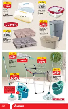 Auchan - Hipermarket márkás akciók - amely érvényes a következő dátumtól: 06.11.2025 | Oldal: 22 | Termékek: Edényszárító, Ételtartó, Ruhaszárító, Ruháskosár