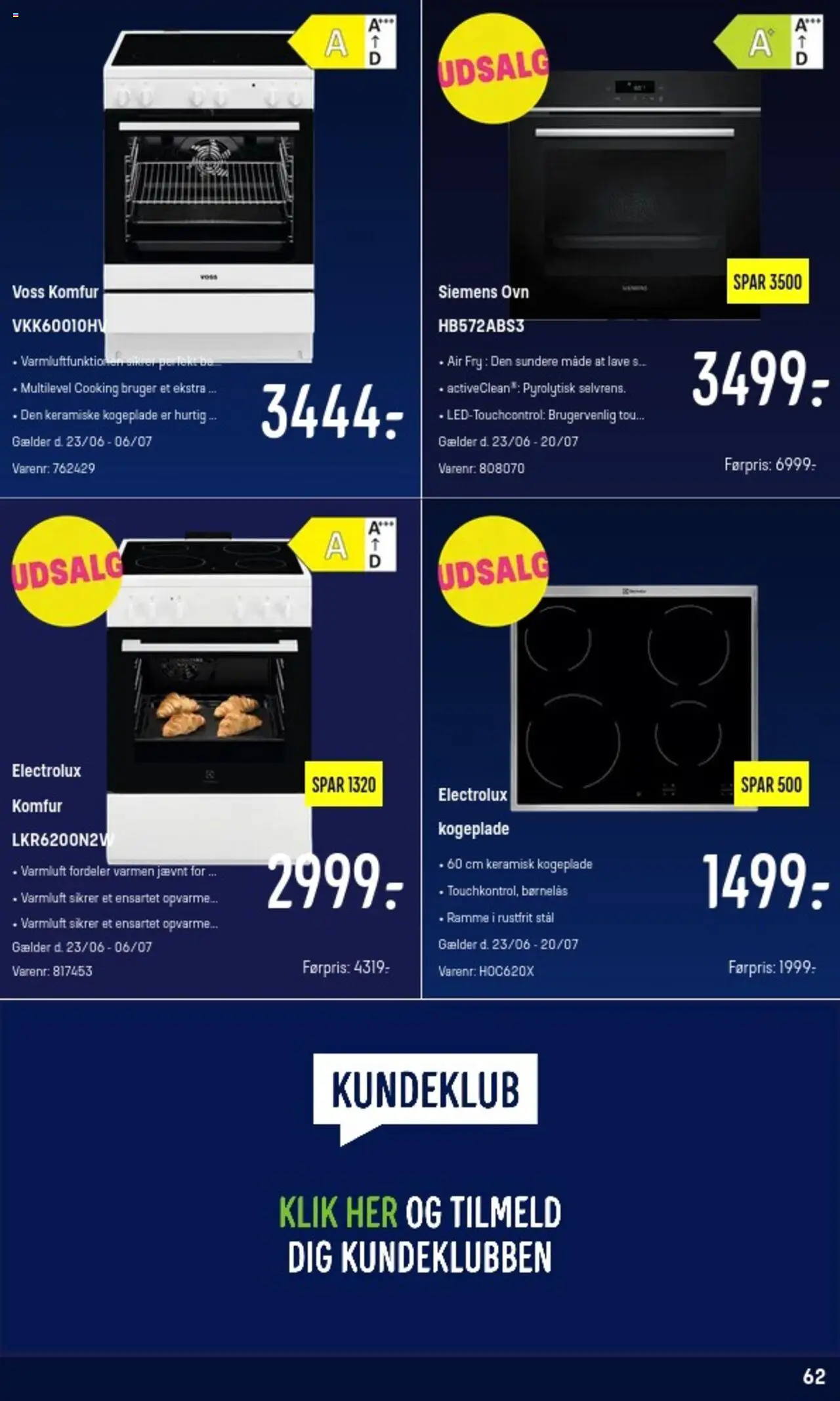 Elgiganten Tilbudsavis gyldig fra 23.06.2025 | Side: 62 | Produkter: Komfur, Ovn, Kogeplade