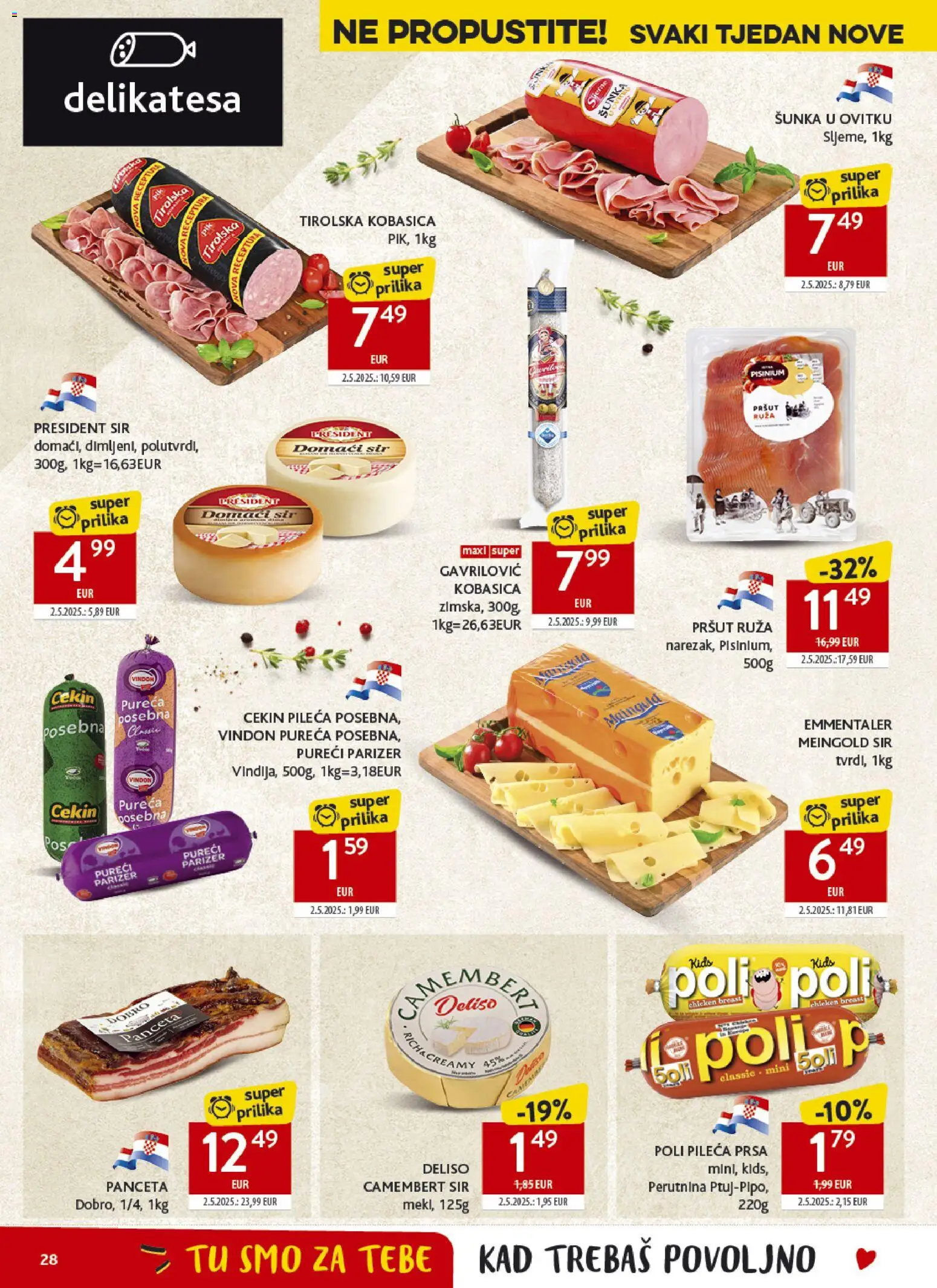 Konzum katalog | vrijedi od 15.04.2026 | Stranica: 28 | Proizvodi: Pršut, Kobasica, Panceta, Parizer