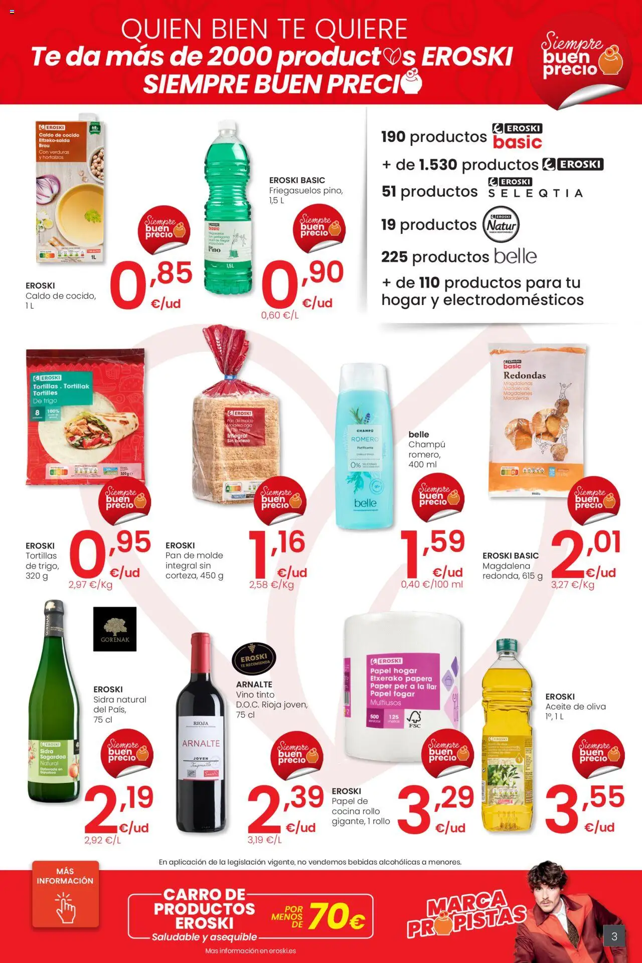 Eroski - Precio más bajo Center │ válido desde el 16.10.2025 | Página: 3 | Productos: Champú, Vino, Té, Magdalenas