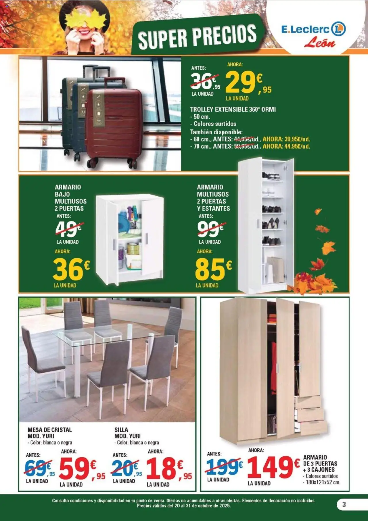 E.Leclerc folleto │ válido desde el 20.10.2025 | Página: 3 | Productos: Mesa, Silla, Armario