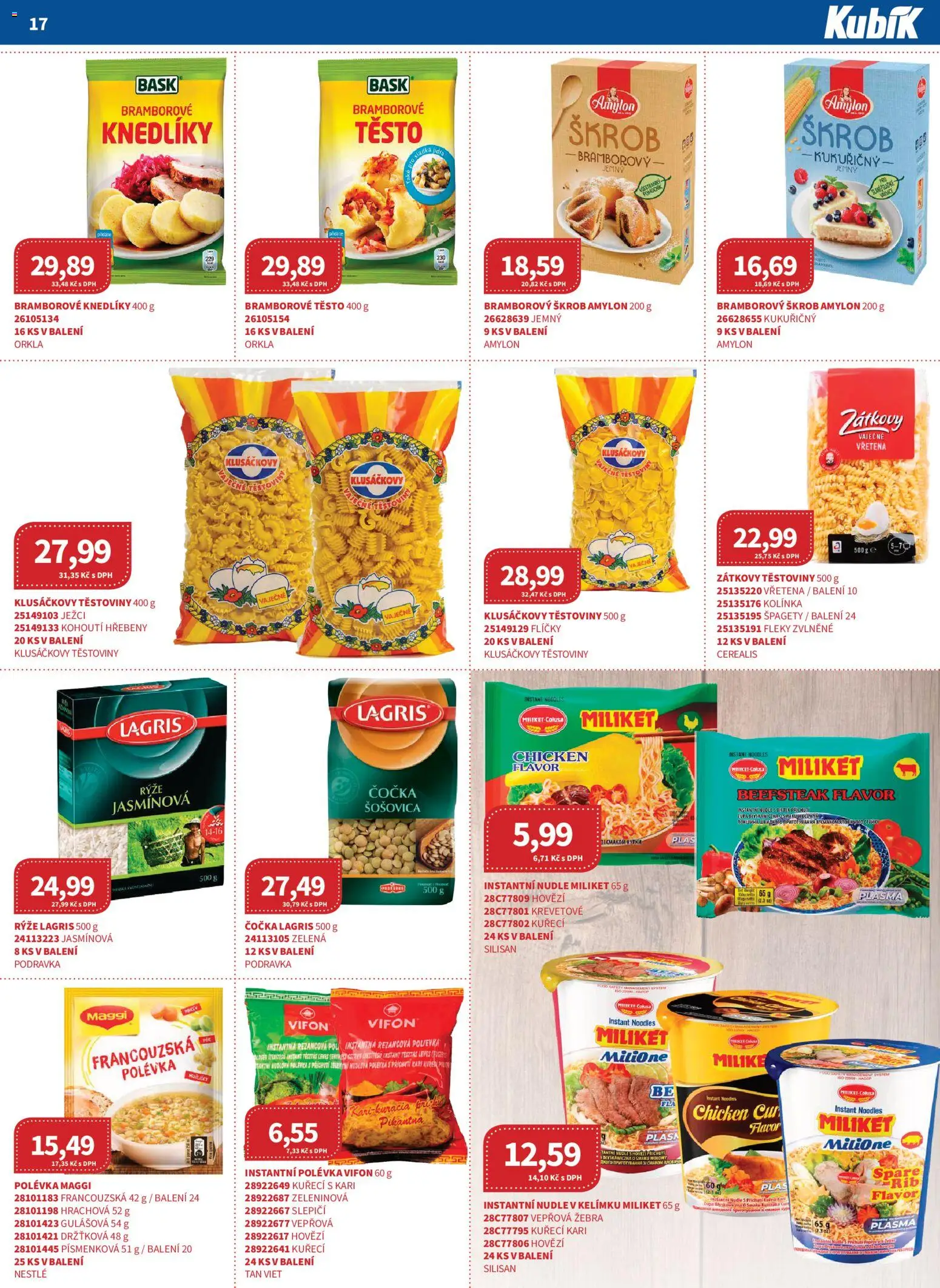 Kubík leták - Velkoobchod 03/2026 od 01.03.2026 | Strana: 17 | Produkty: Rýže, Špagety, Vepřová žebra, Těsto