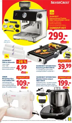 Lidl leták platný od 09.02.2026 | Strana: 5 | Produkty: Gril, Šijací stroj, Kávovar