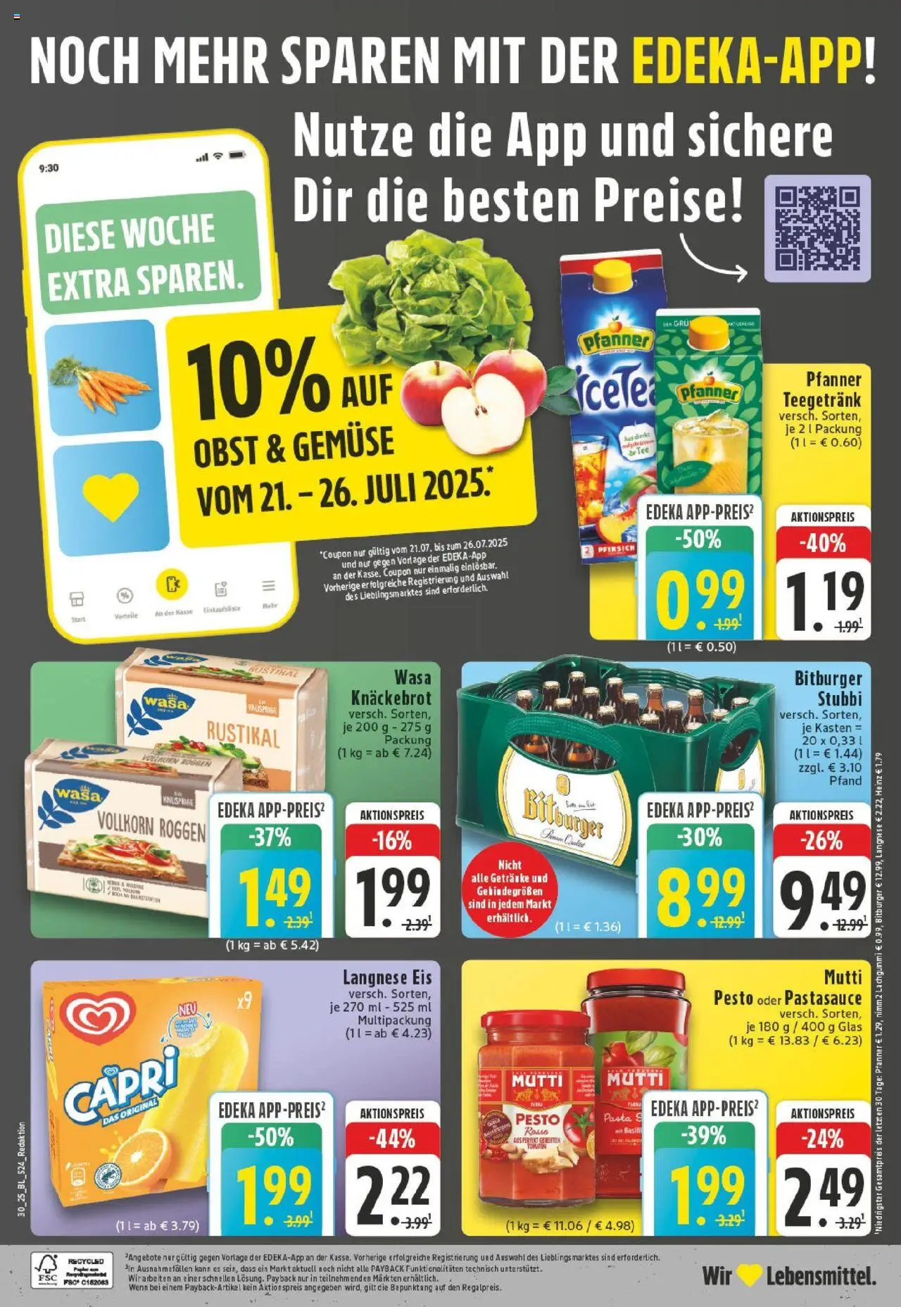 Edeka prospekt Ahaus	 - gültig ab dem 20.07.2025 | Seite: 24 | Produkte: Langnese, Gemüse, Obst, Pasta