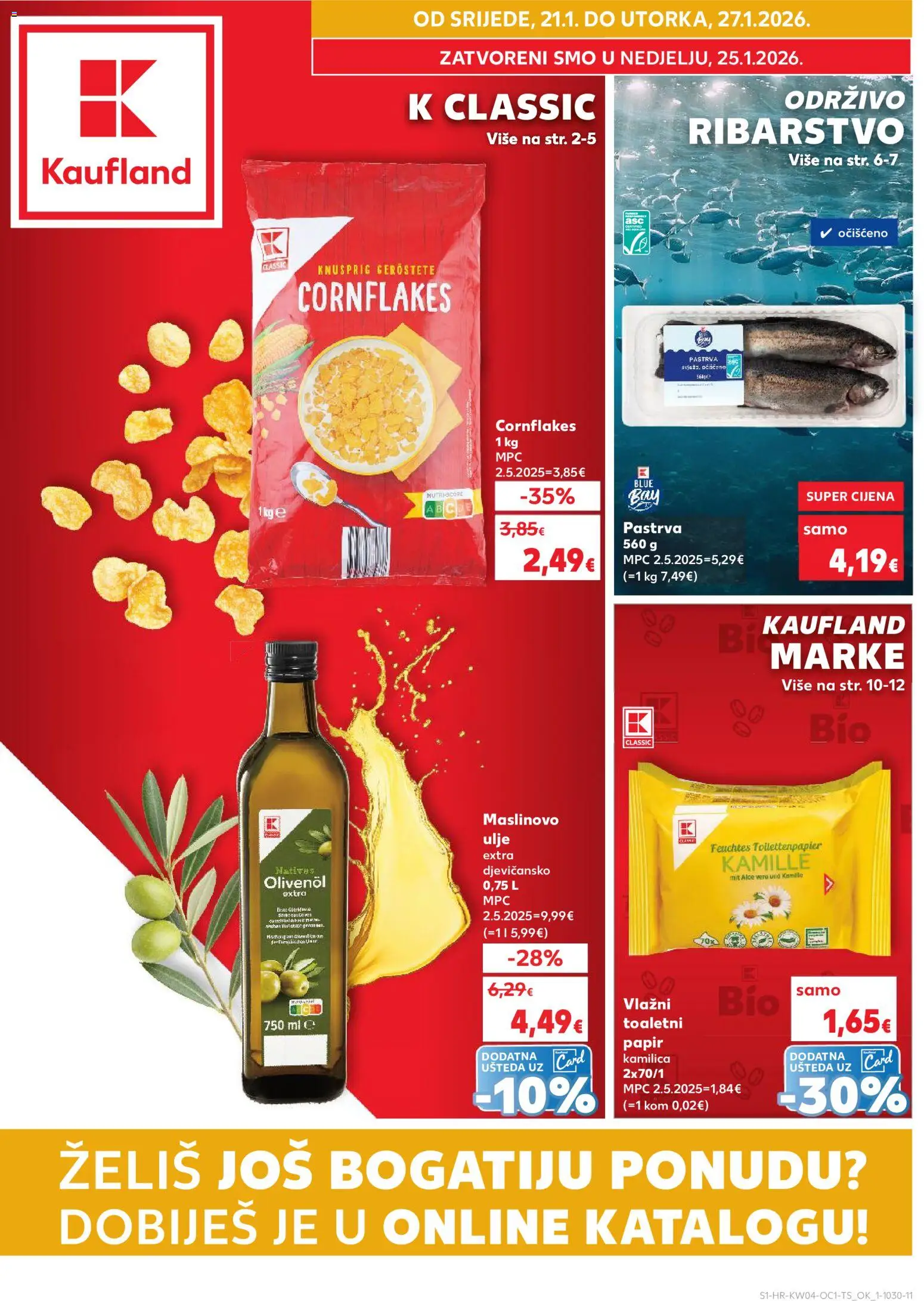 Kaufland katalog | vrijedi od 21.01.2026 | Stranica: 1 | Proizvodi: Pastrva, Ulje, Maslinovo ulje, Toaletni papir