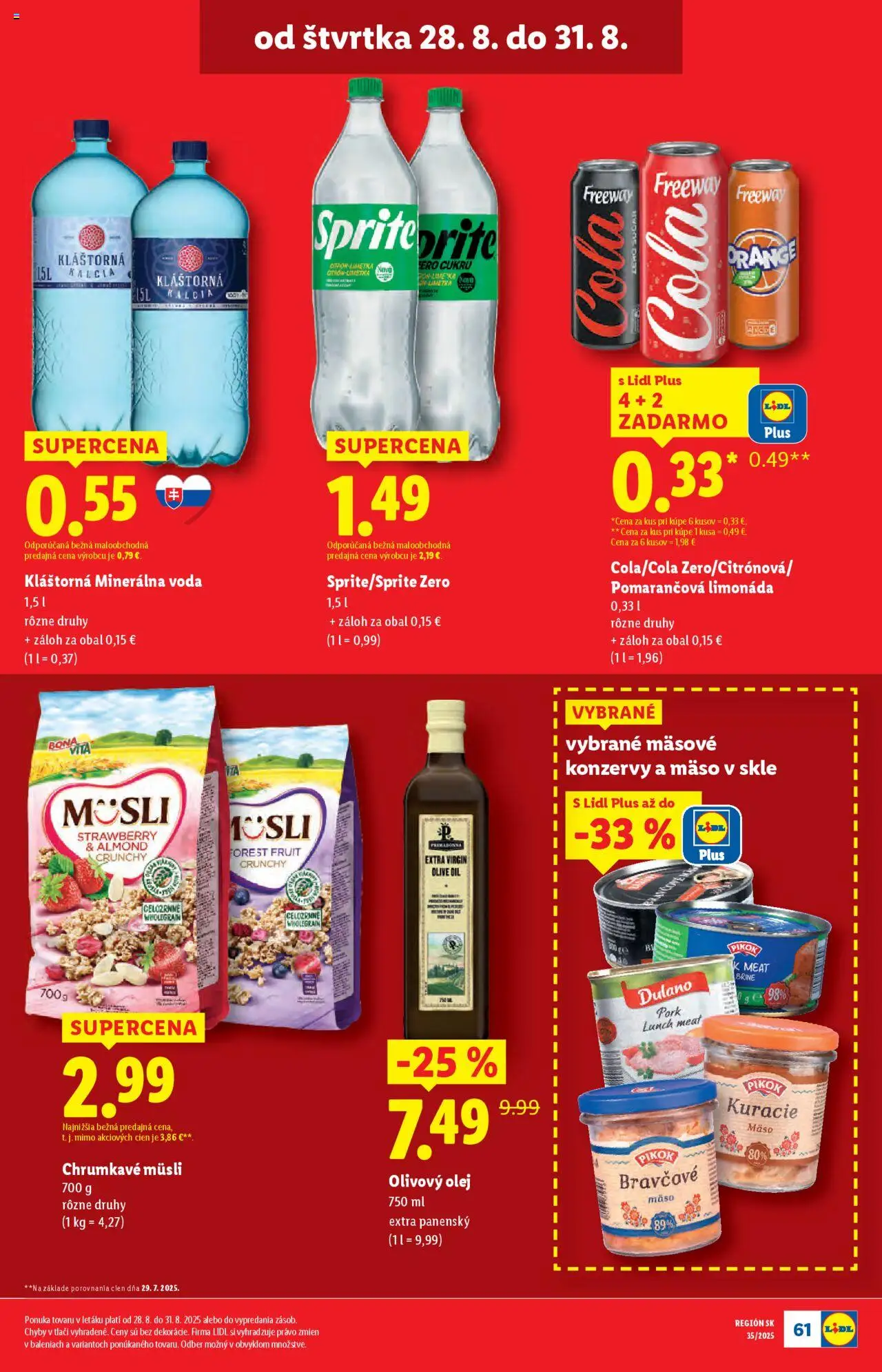 Lidl leták │ platný od 25.08.2025 | Strana: 71 | Produkty: Olivový olej, Sprite, Voda, Minerálna voda