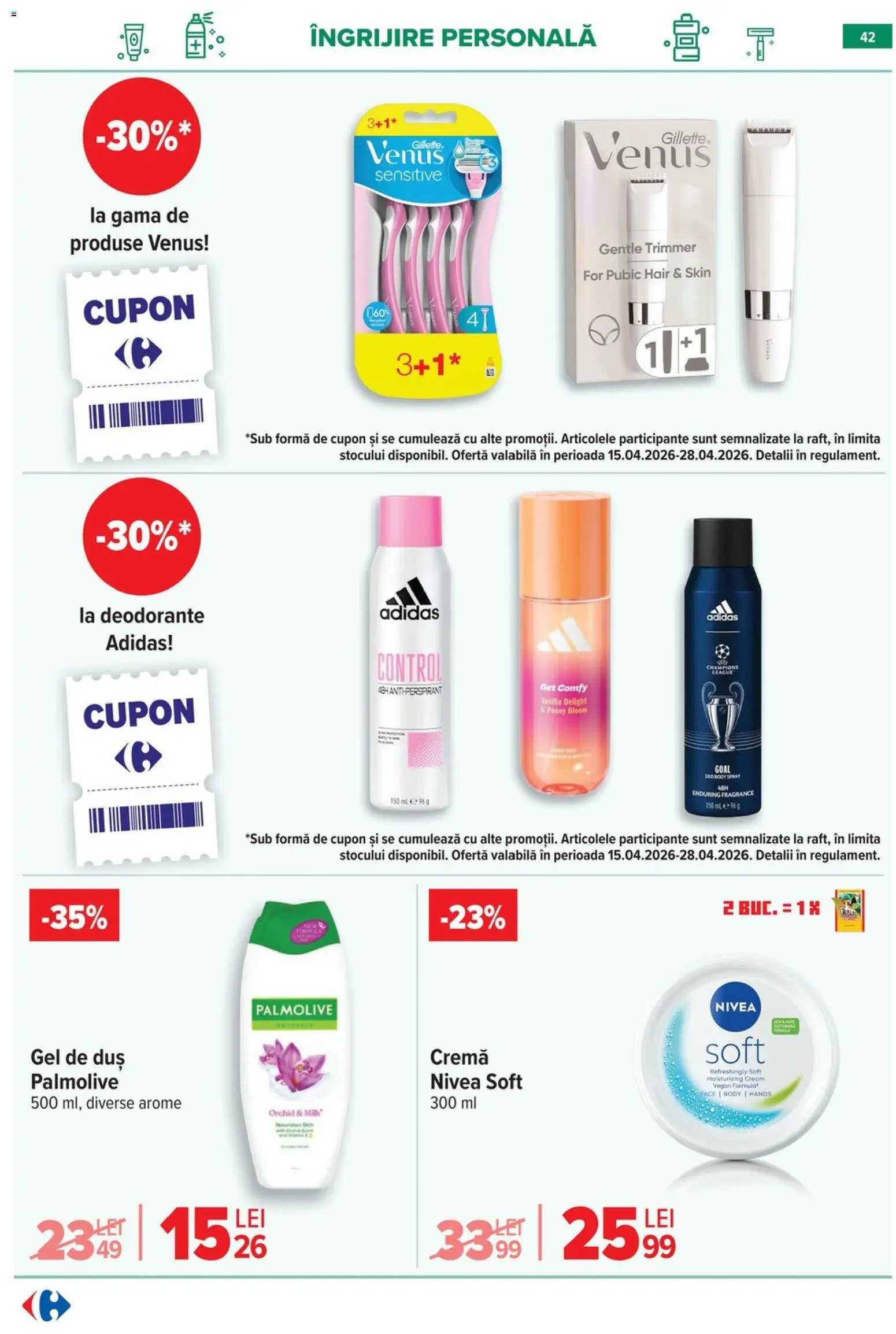 Noul catalog Carrefour – valabil de la 15.04.2026 | Pagină: 43 | Produse: Trimmer, Body, Cremă, Antiperspirant