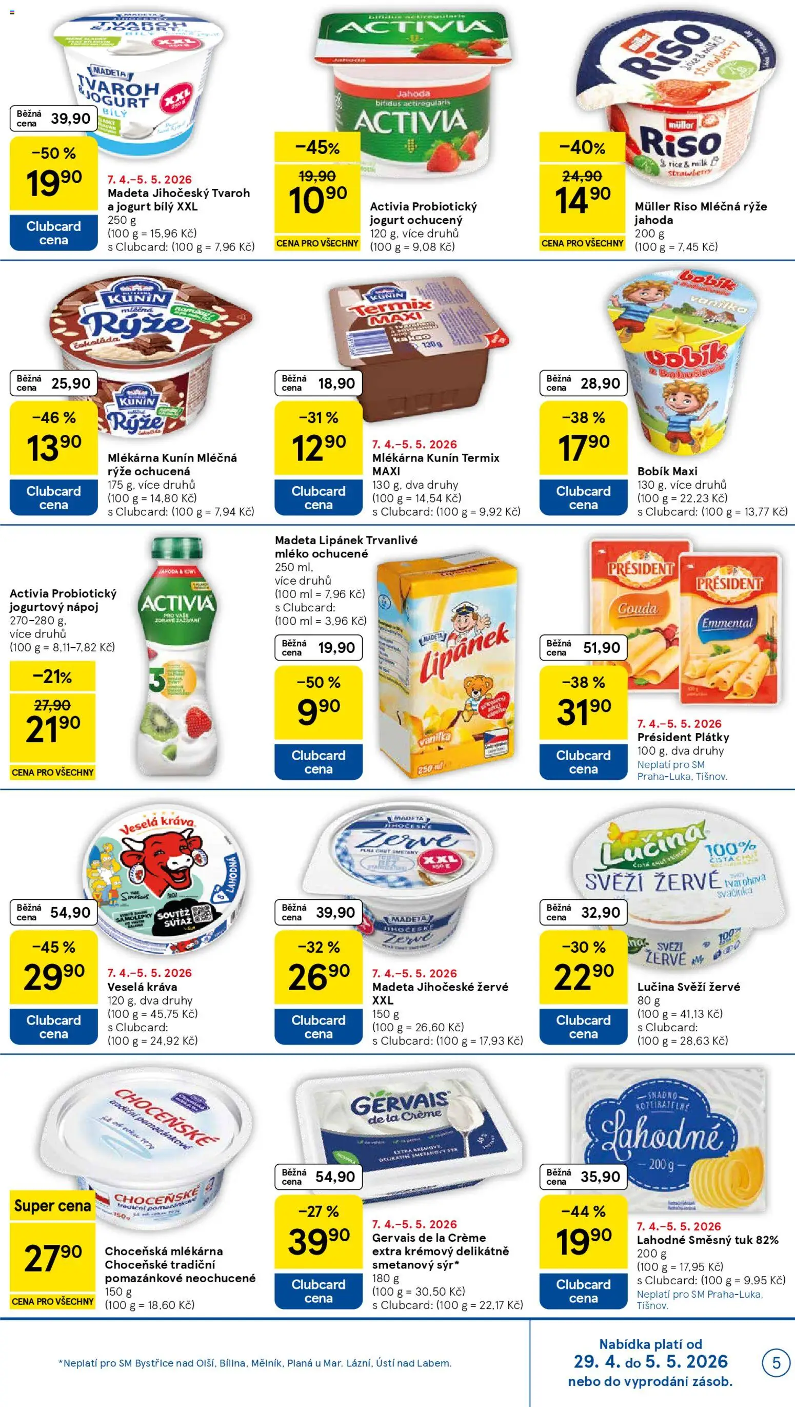 Tesco leták - Supermarket od 29.04.2026 | Strana: 5 | Produkty: Jogurt, Lučina, Tvaroh, Cream cheese