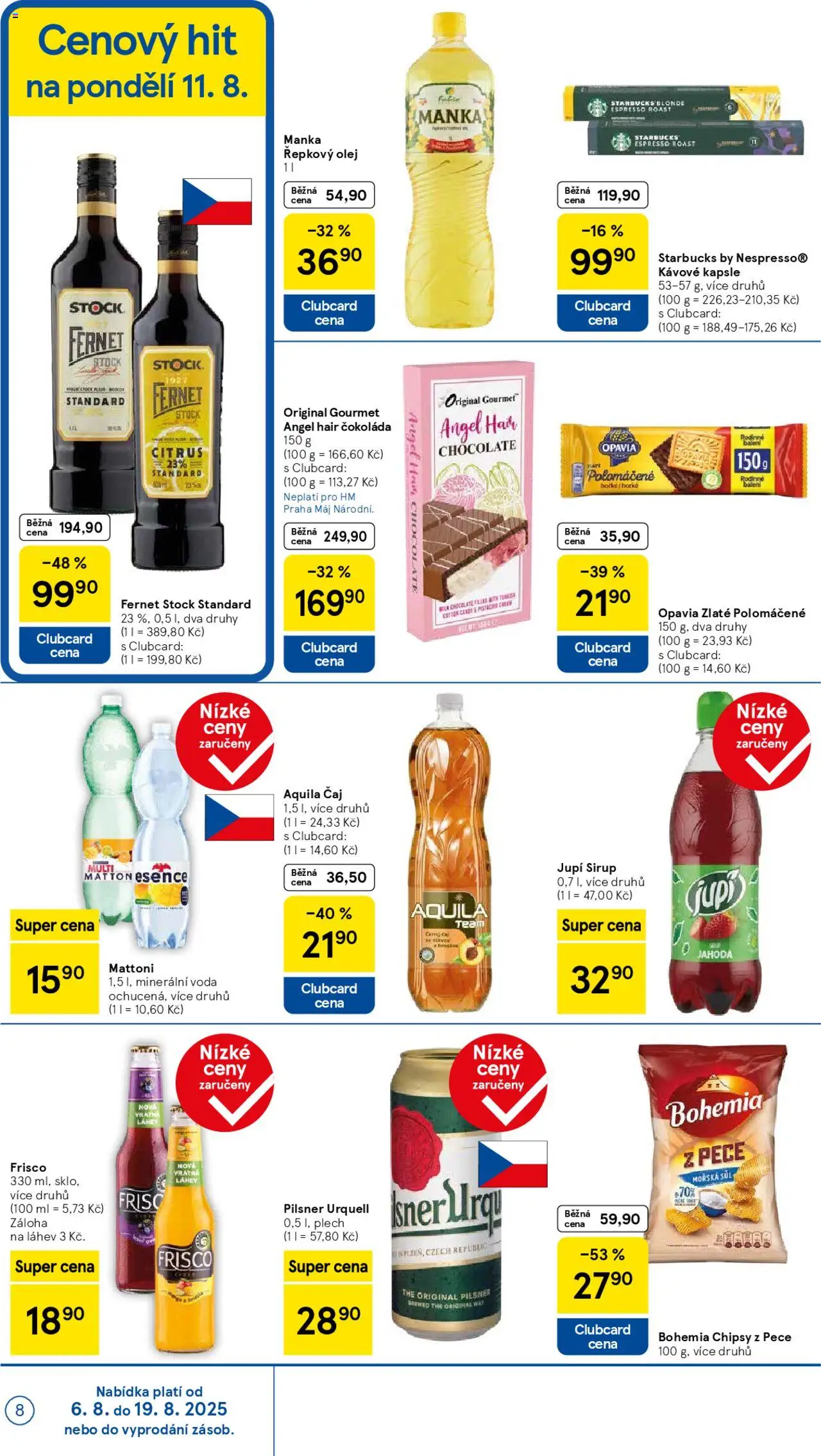 Tesco leták - Hypermarket od 06.08.2025 | Strana: 8 | Produkty: Starbucks, Fernet, Minerální voda, Aquila