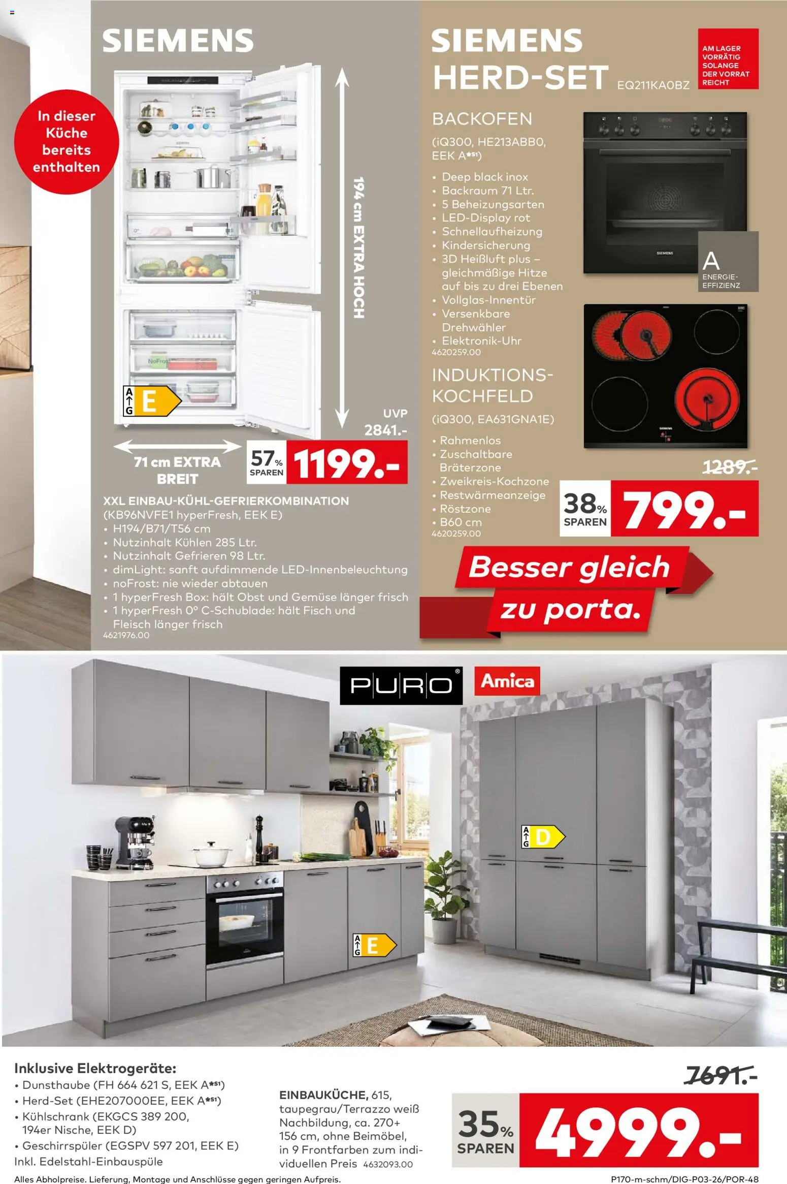 Porta! Küchentester gesucht: Jetzt bewerben und Küche zum halben Preis sichern - Aachen – gültig ab 05.01.2026 | Seite: 3 | Produkte: Box, Kühlschrank, Backofen, Fleisch