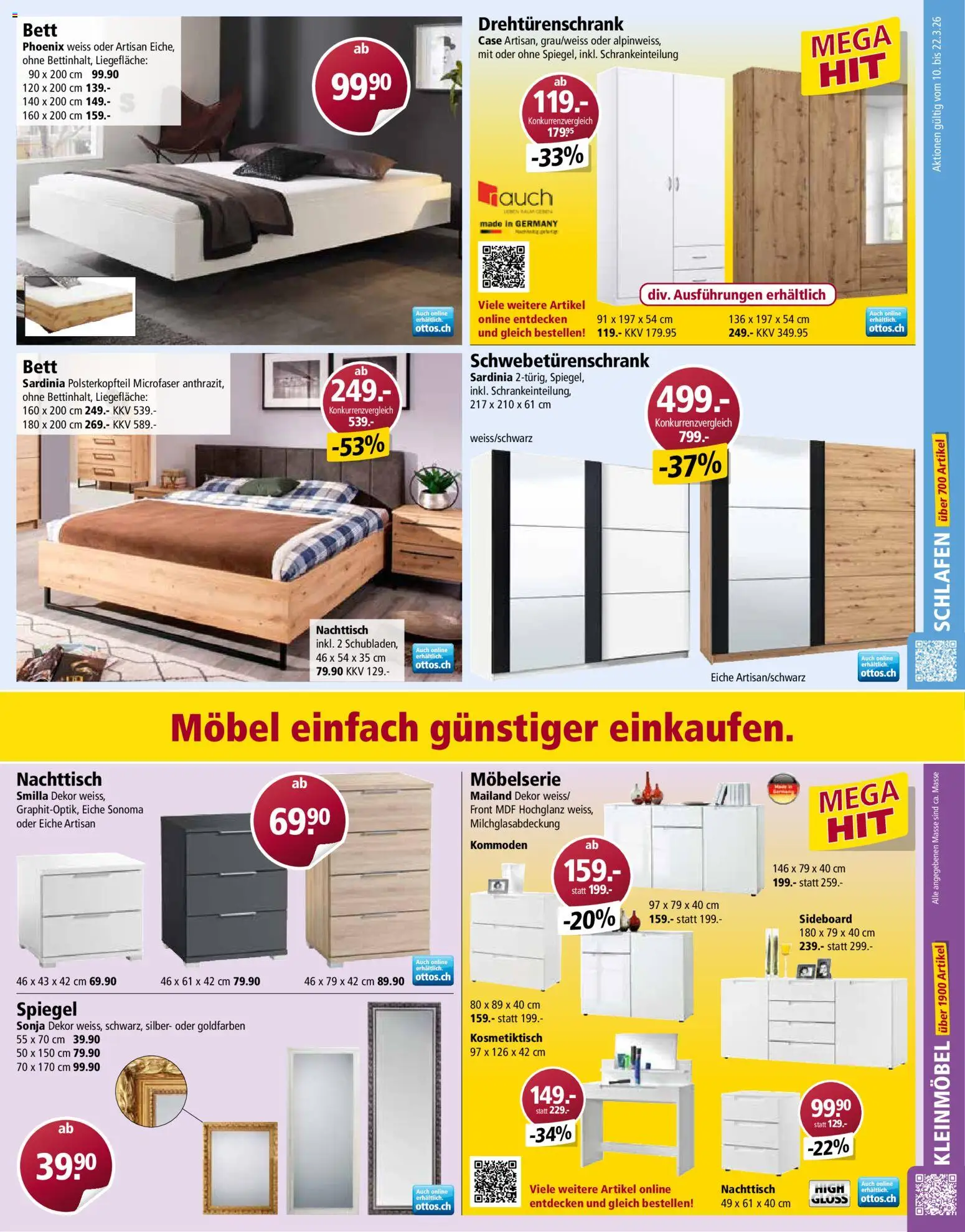Otto's Aktionen – gültig ab 10.03.2026 | Seite: 11 | Produkte: Nachttisch, Spiegel, Drehtürenschrank, Bett